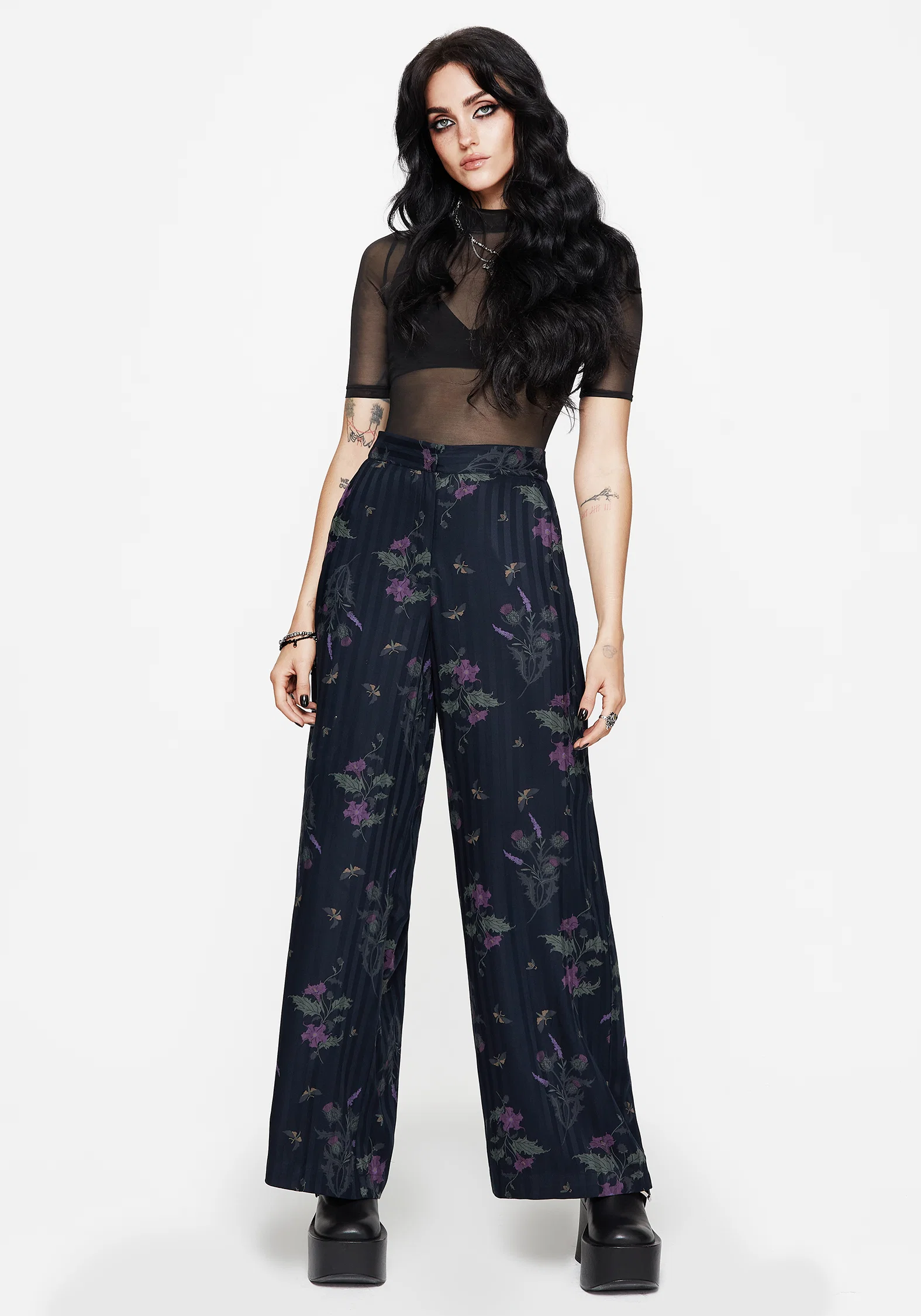 Cassandra Satin Stripe Thistle Print Trouser - Image 5