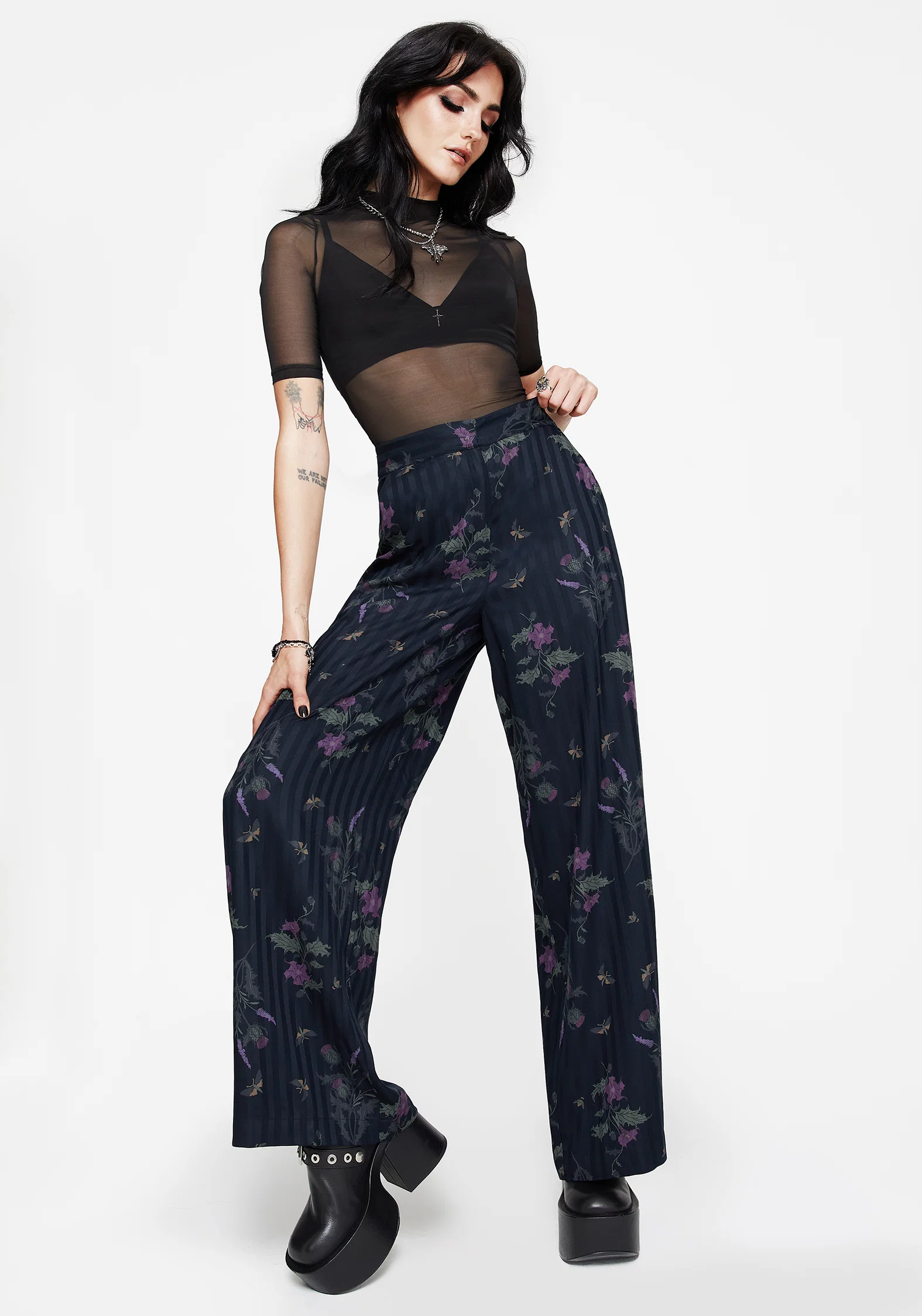 Cassandra Satin Stripe Thistle Print Trouser - Image 7