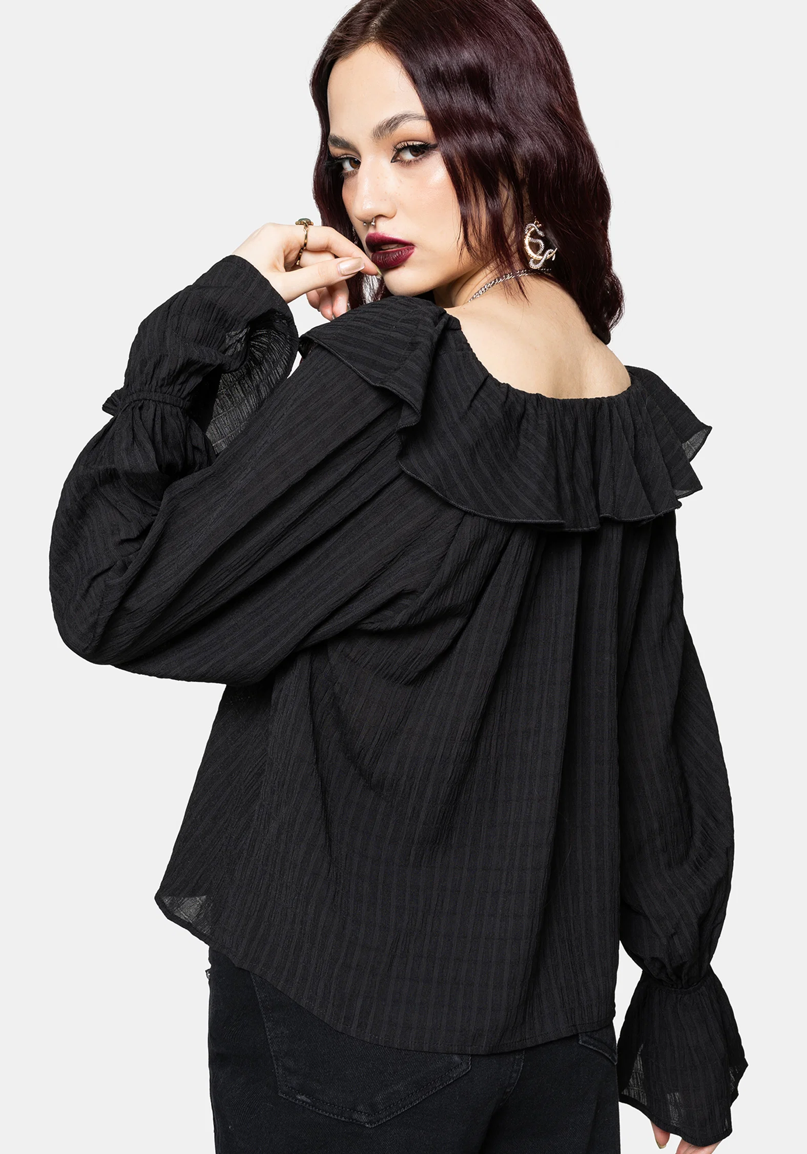 Cassidy Crinkle Sleeve Lace Up Blouse - Image 4