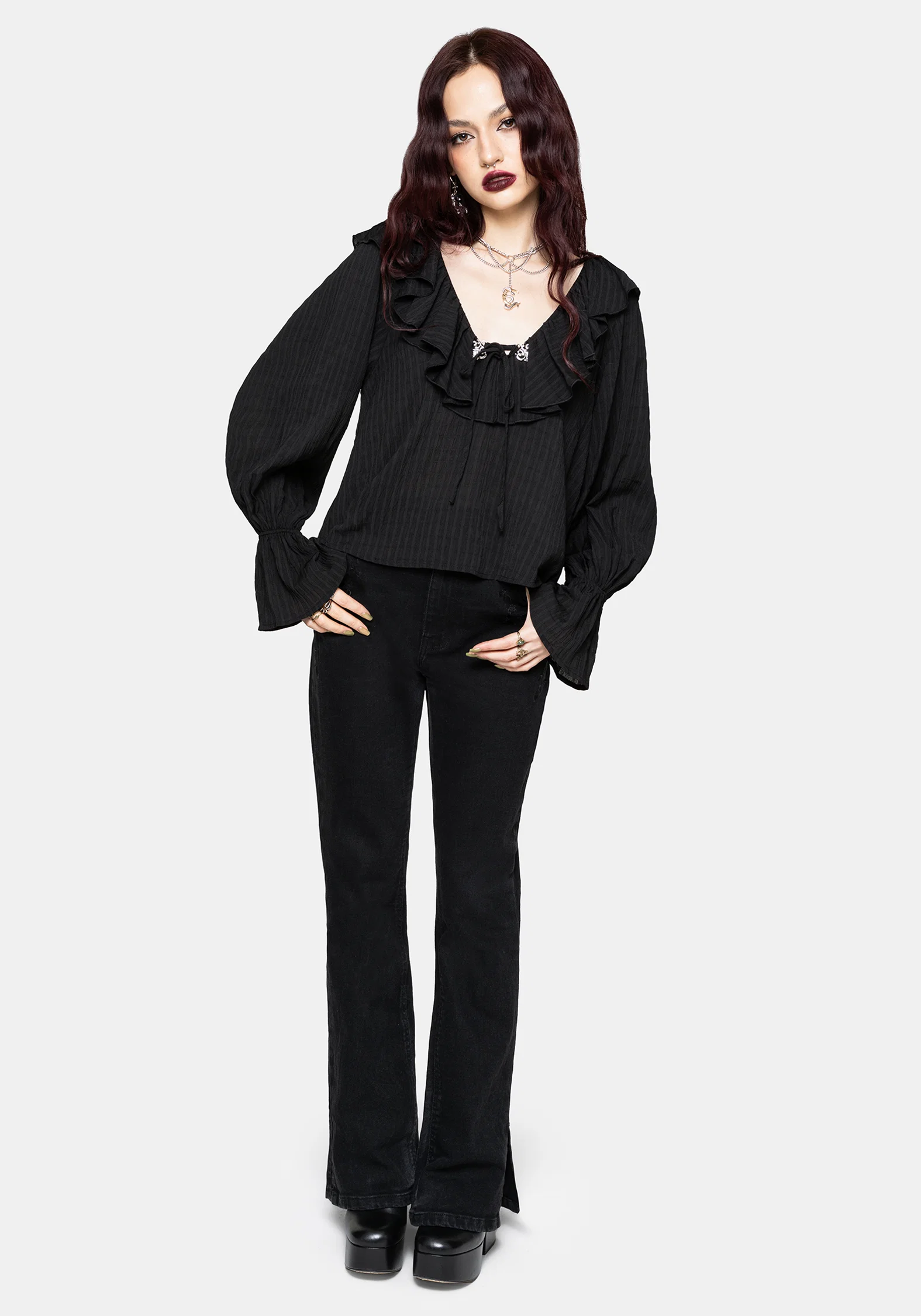Cassidy Crinkle Sleeve Lace Up Blouse - Image 5