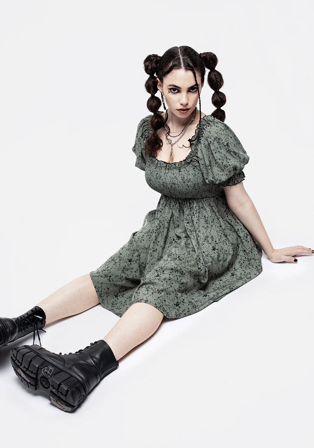 Cassie Green Floral Mini Babydoll Dress - Image 3
