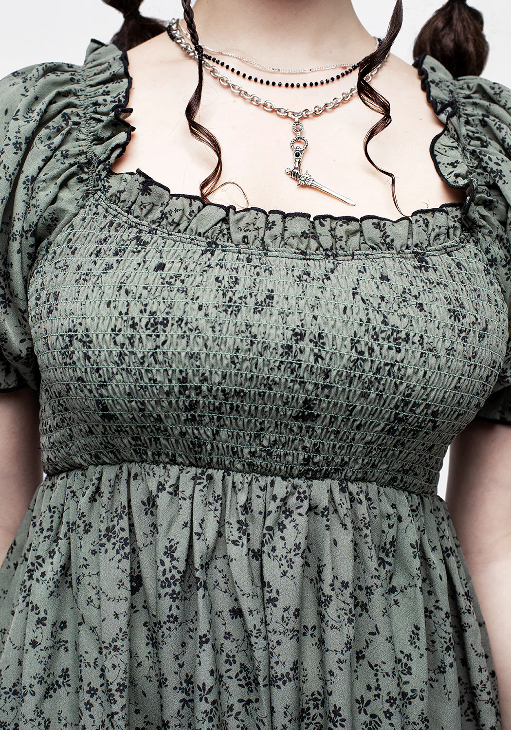 Cassie Green Floral Mini Babydoll Dress - Image 5