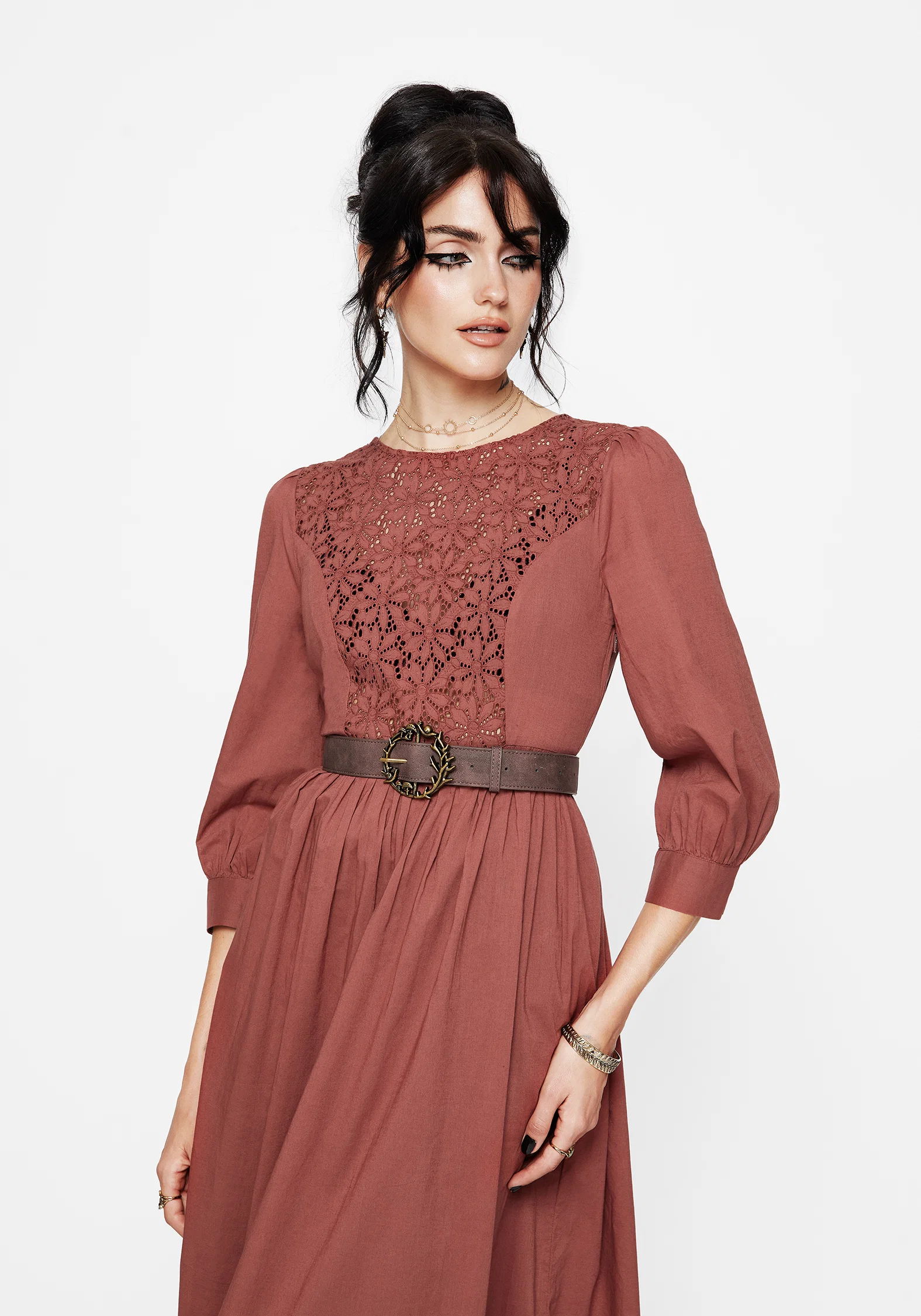Cavern Cotton Broderie Button Up Midaxi Dress - Image 5