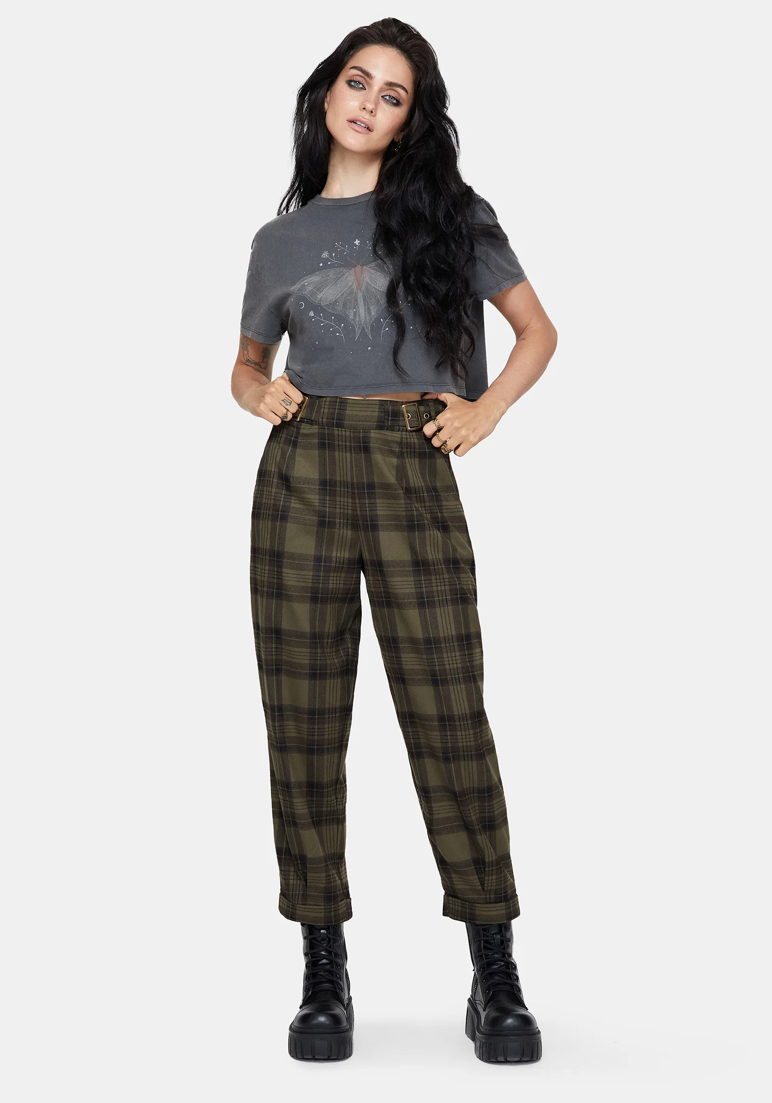 Cecily Buckle Detail Check Balloon Trousers - Image 4