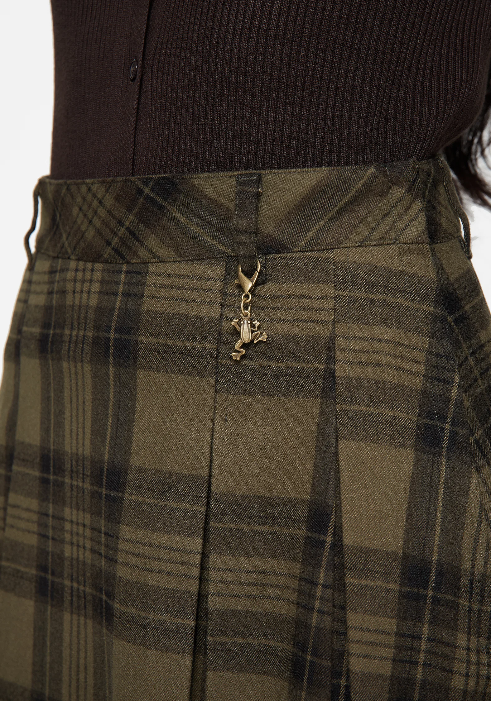 Cecily Check Pleated Mini Skirt With Frog Charm - Image 2