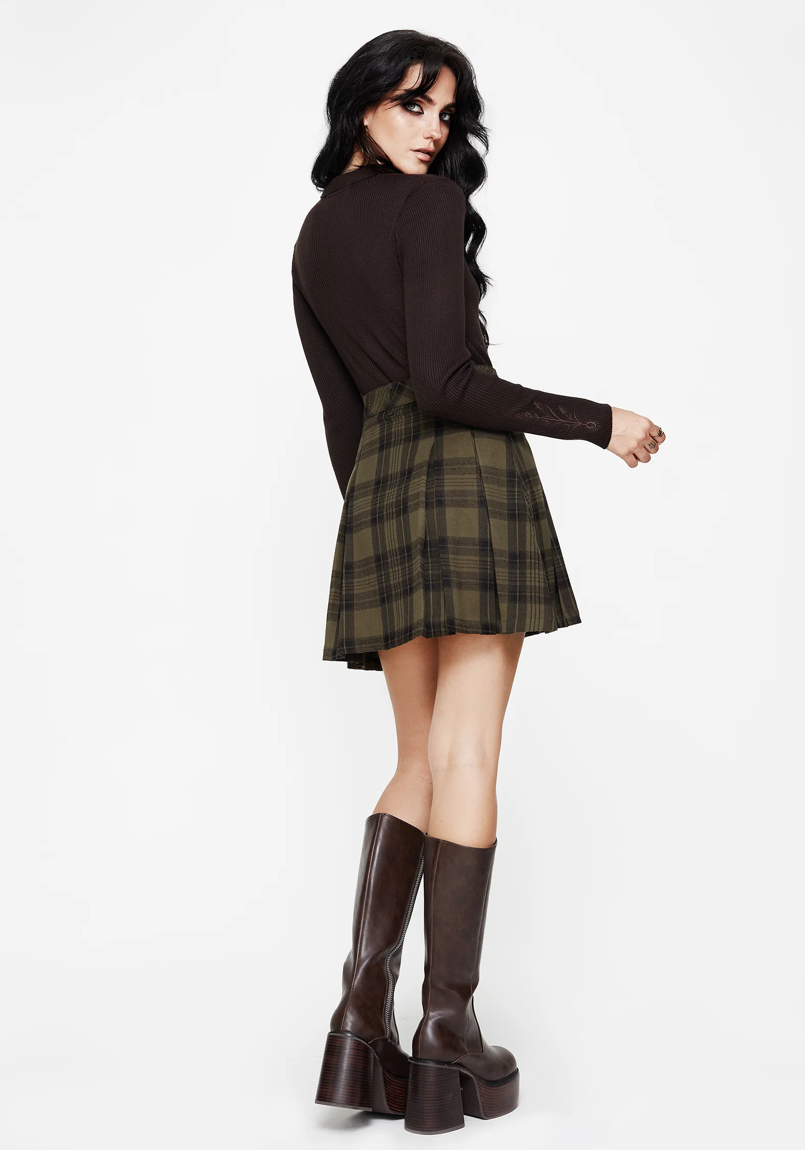 Cecily Check Pleated Mini Skirt With Frog Charm - Image 3