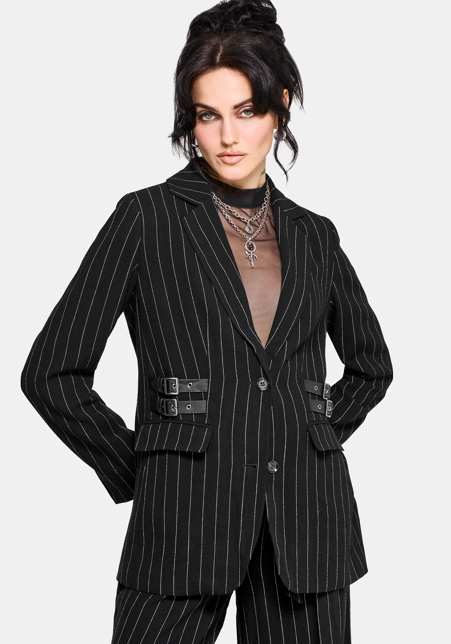 Charli Pinstripe Buckle Oversized Blazer - Image 3