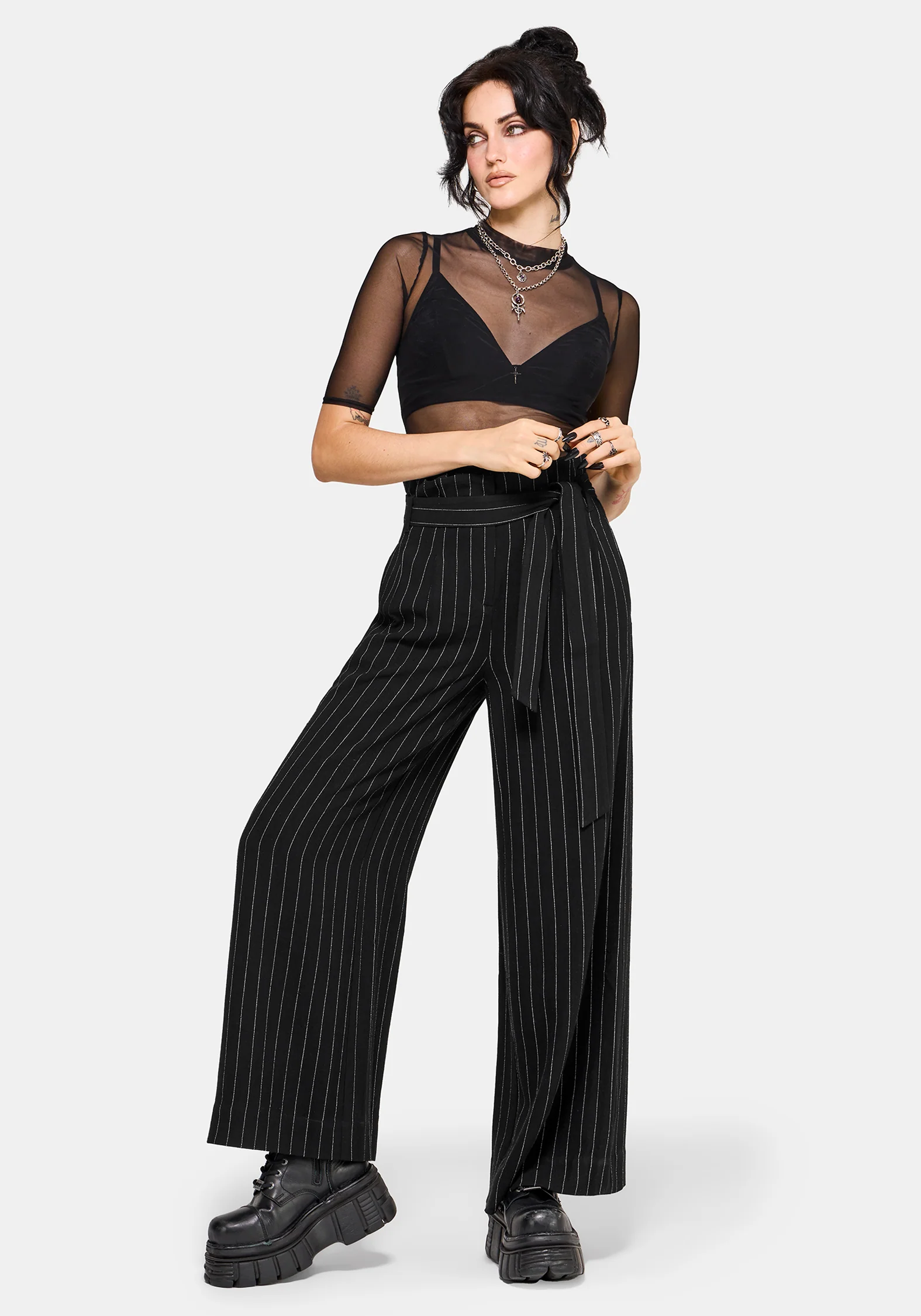 Charli Pinstripe Paperbag Waist Straight Leg Trouser - Image 4