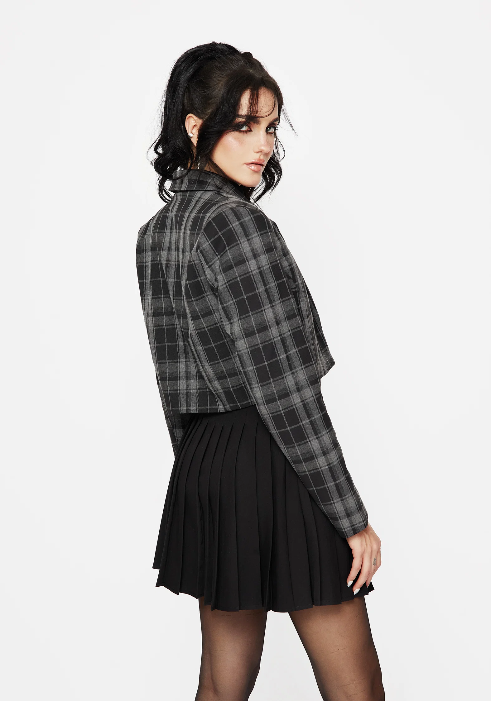 Checkmate Check Crop Blazer - Black - Image 3