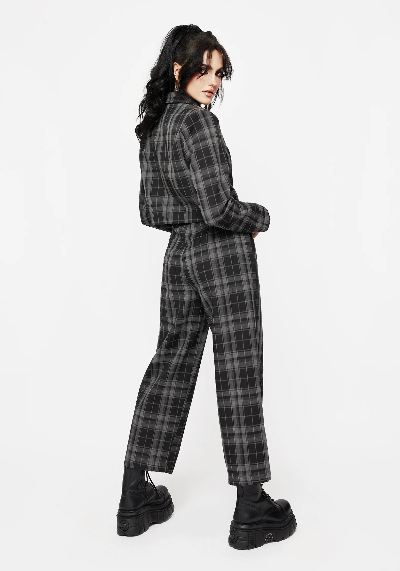 Checkmate Check Crop Blazer - Black - Image 7