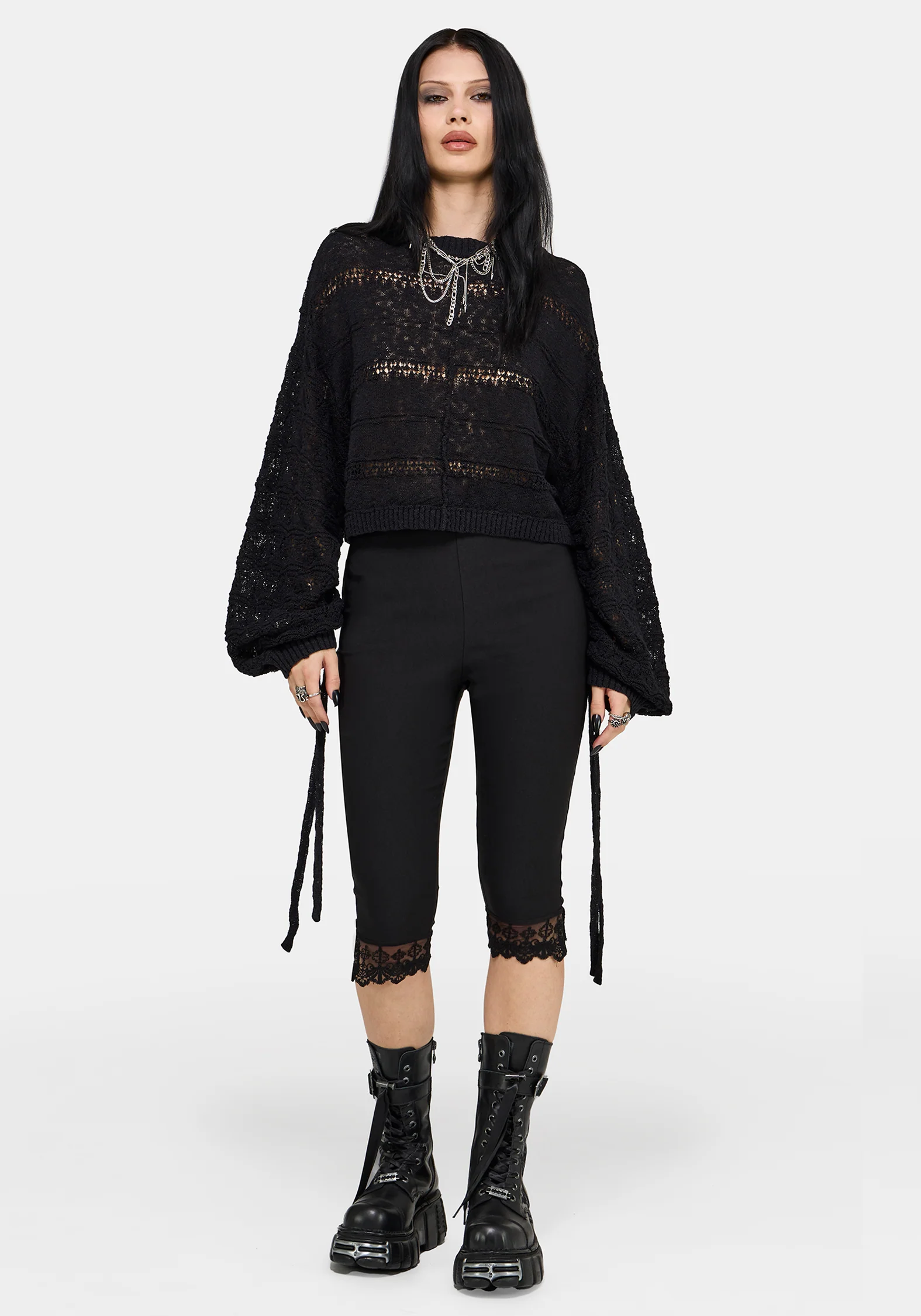 Cherith Balloon Sleeve Pointelle Stripe Jumper - Image 2