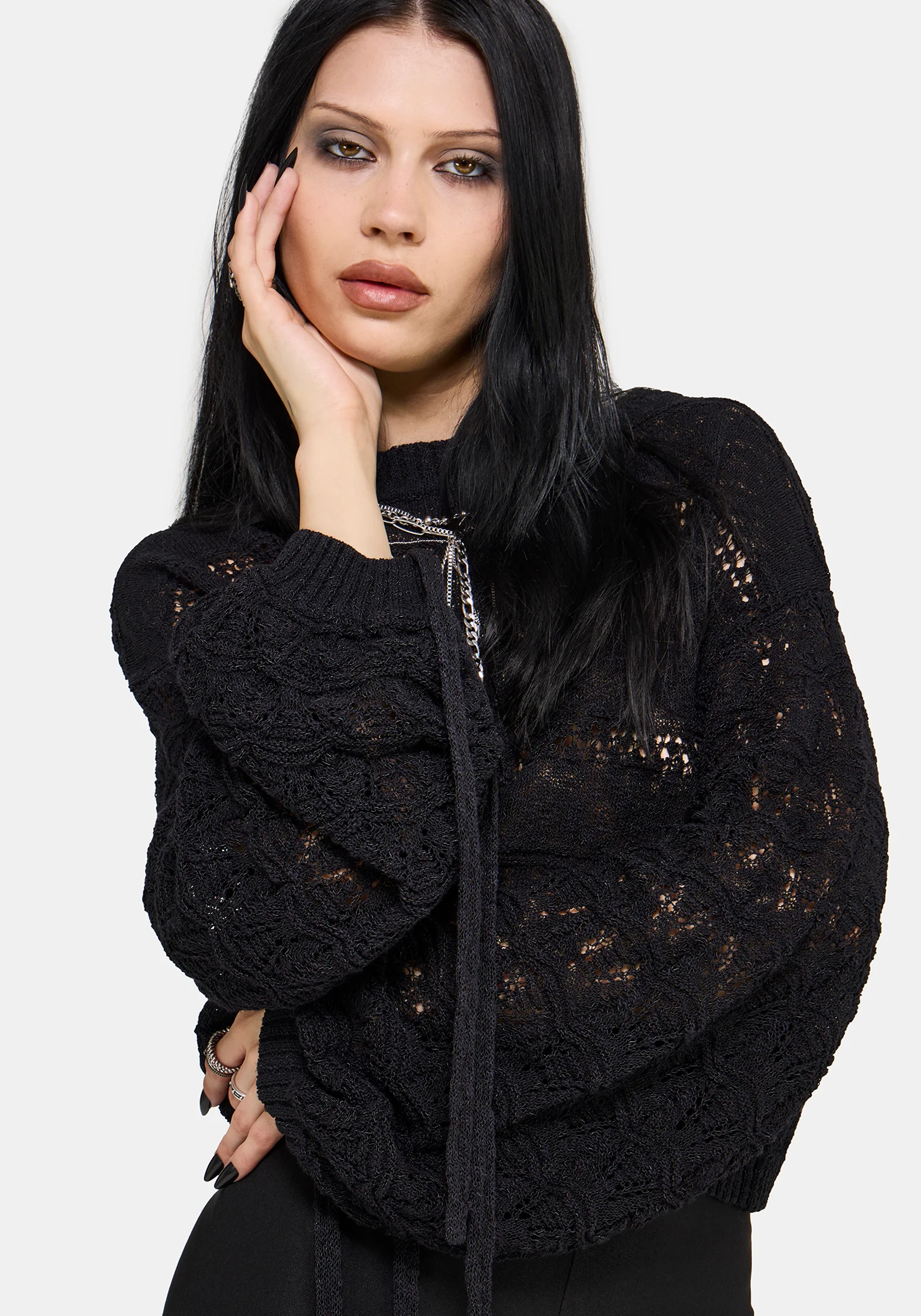 Cherith Balloon Sleeve Pointelle Stripe Jumper - Image 4