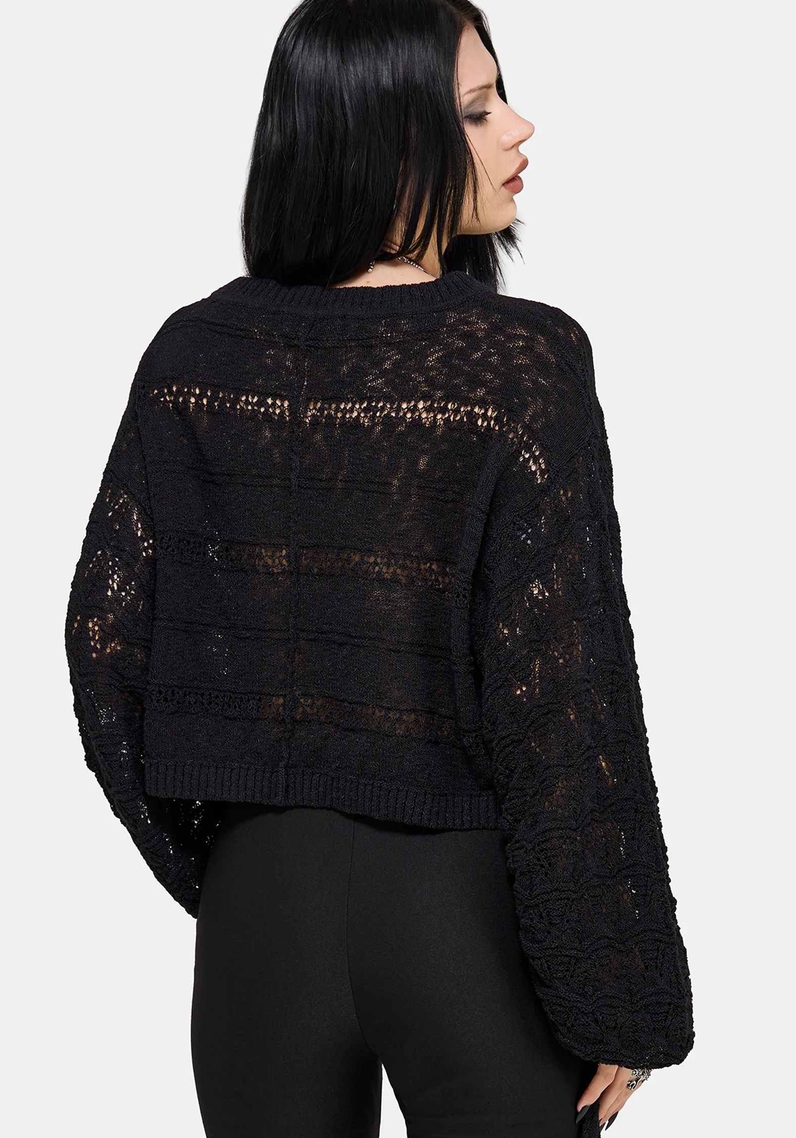 Cherith Balloon Sleeve Pointelle Stripe Jumper - Image 5