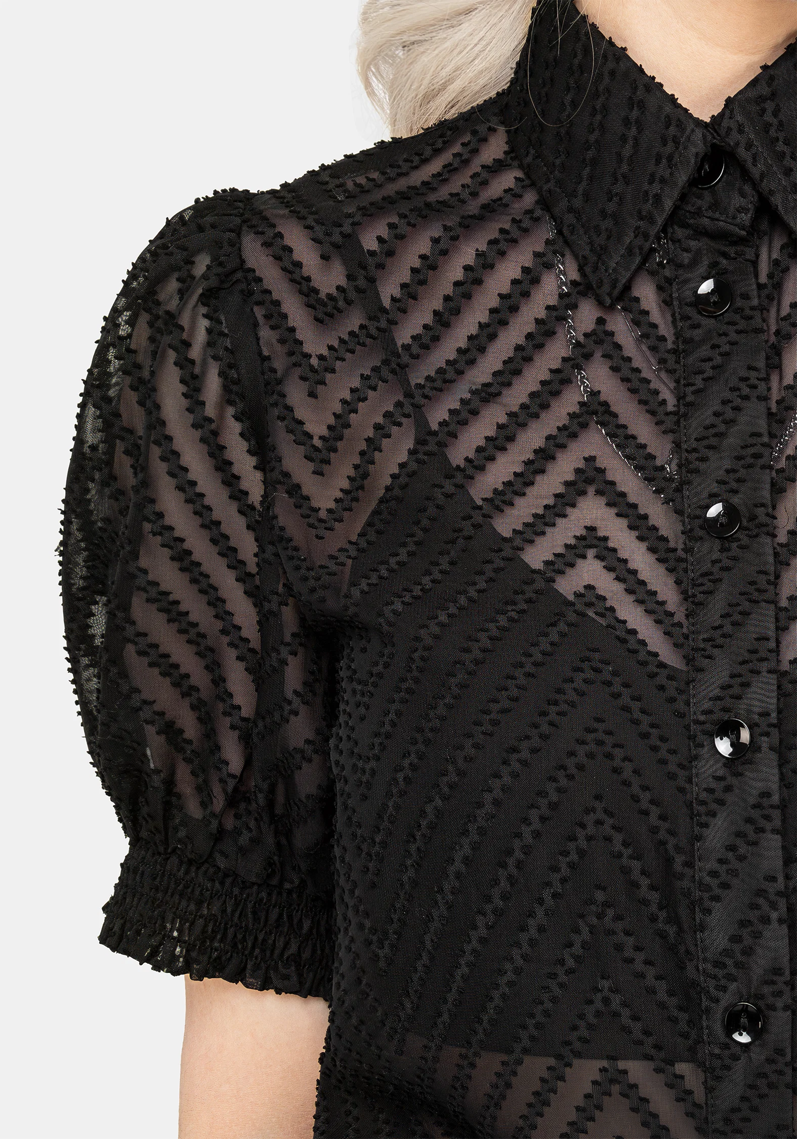 Chevron Button Up Blouse Top - Image 2