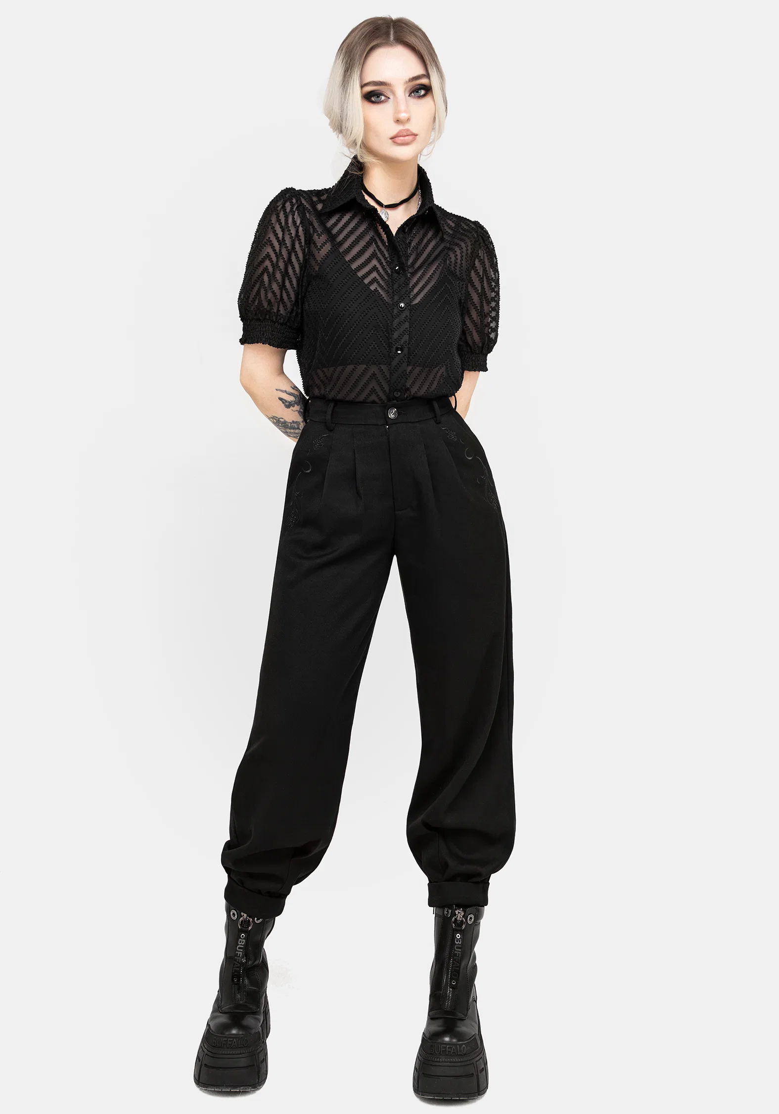 Chevron Button Up Blouse Top - Image 5