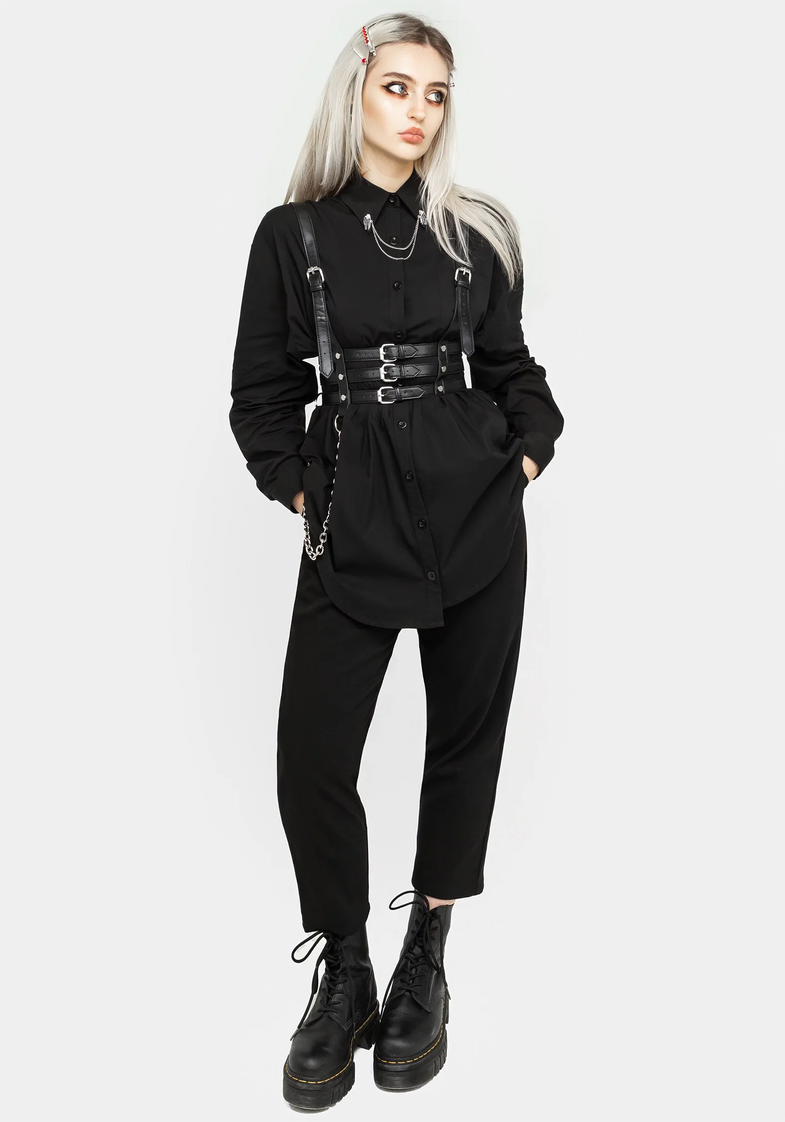 Chiromancy Collar Loose Fit Shirt - Black - Image 4
