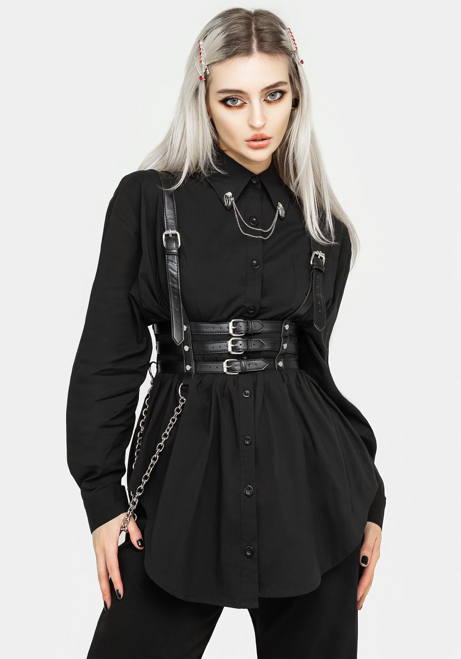 Chiromancy Collar Loose Fit Shirt - Black - Image 5