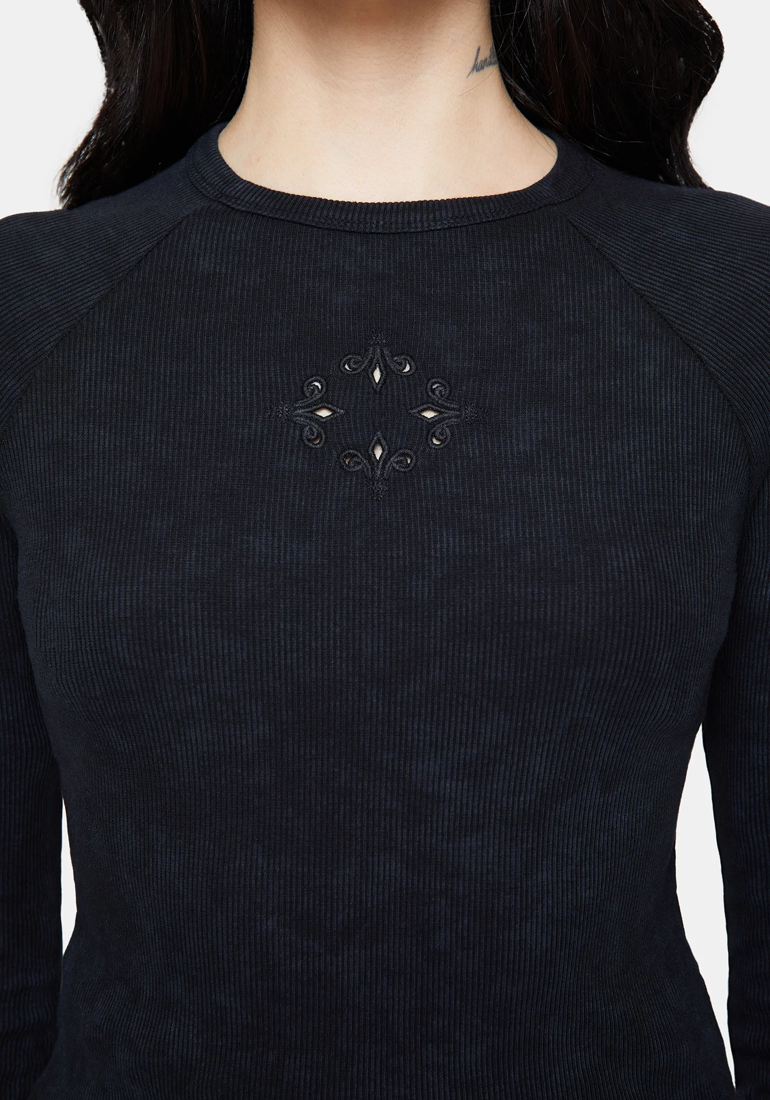 Christina Cotton Cut Out Detail Long Sleeved Top - Image 2