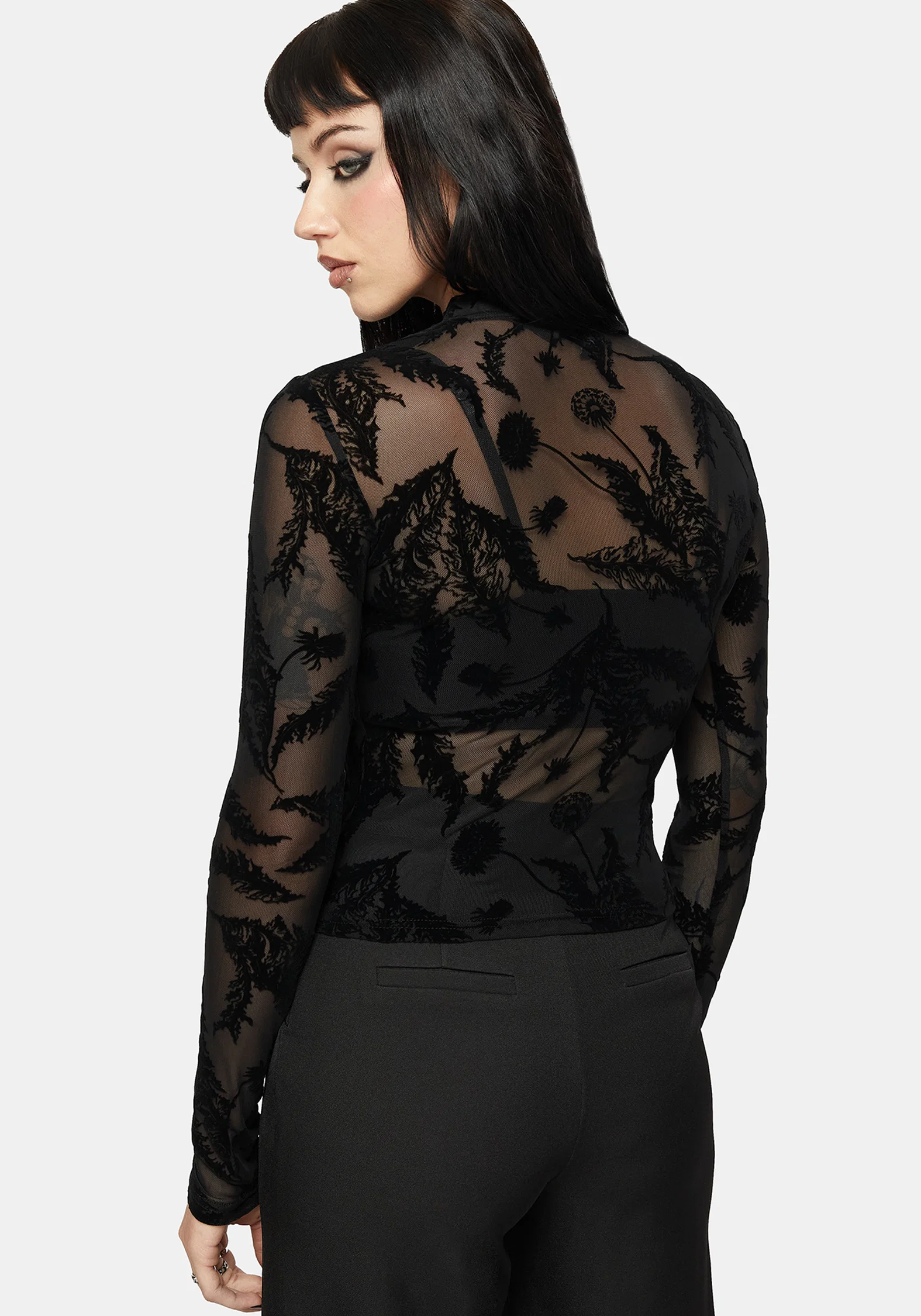 Cimora Dandelion Flock Mesh Long Sleeve Top - Image 3