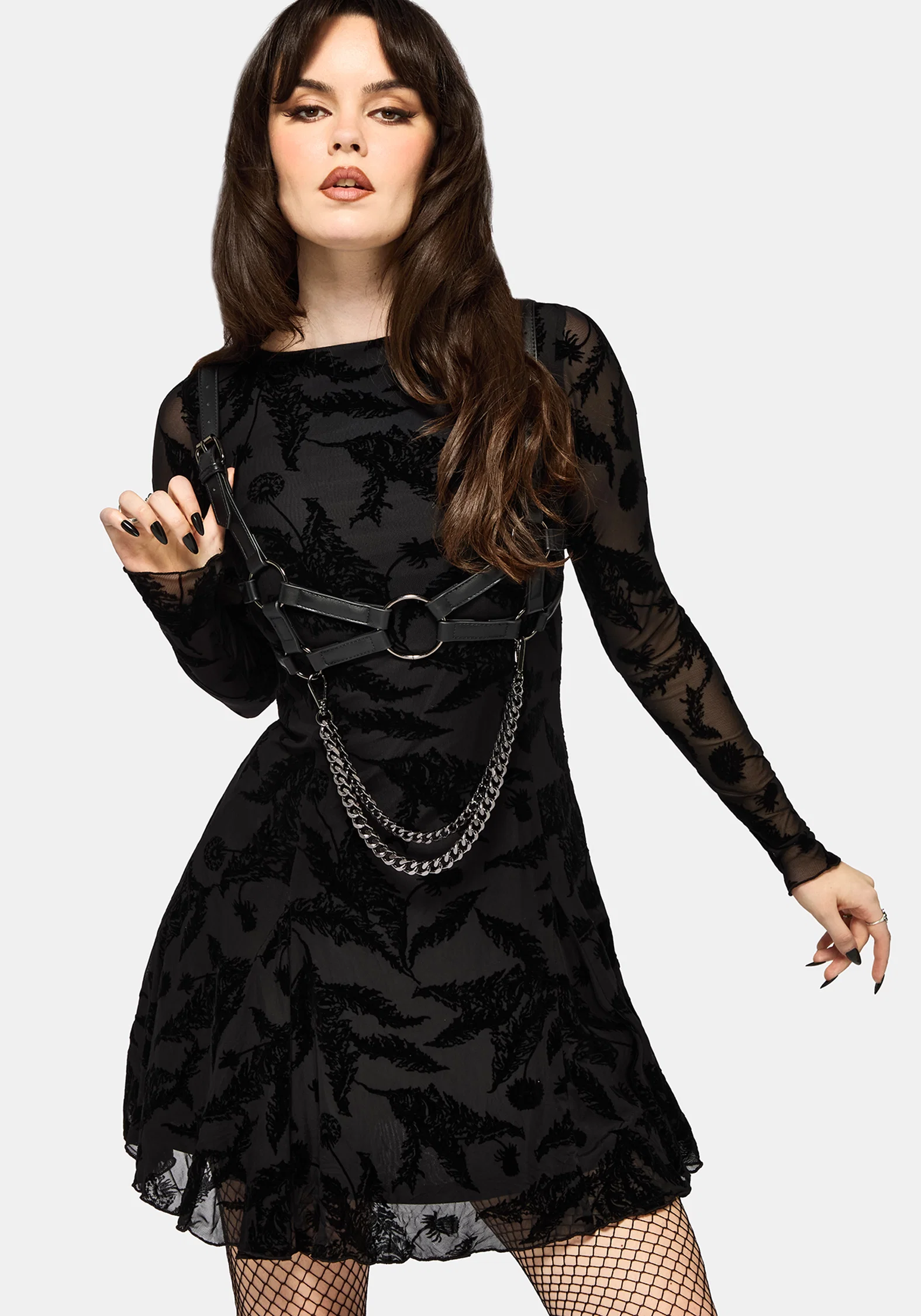 Cimora Dandelion Flocked Mesh Mini Dress - Image 4