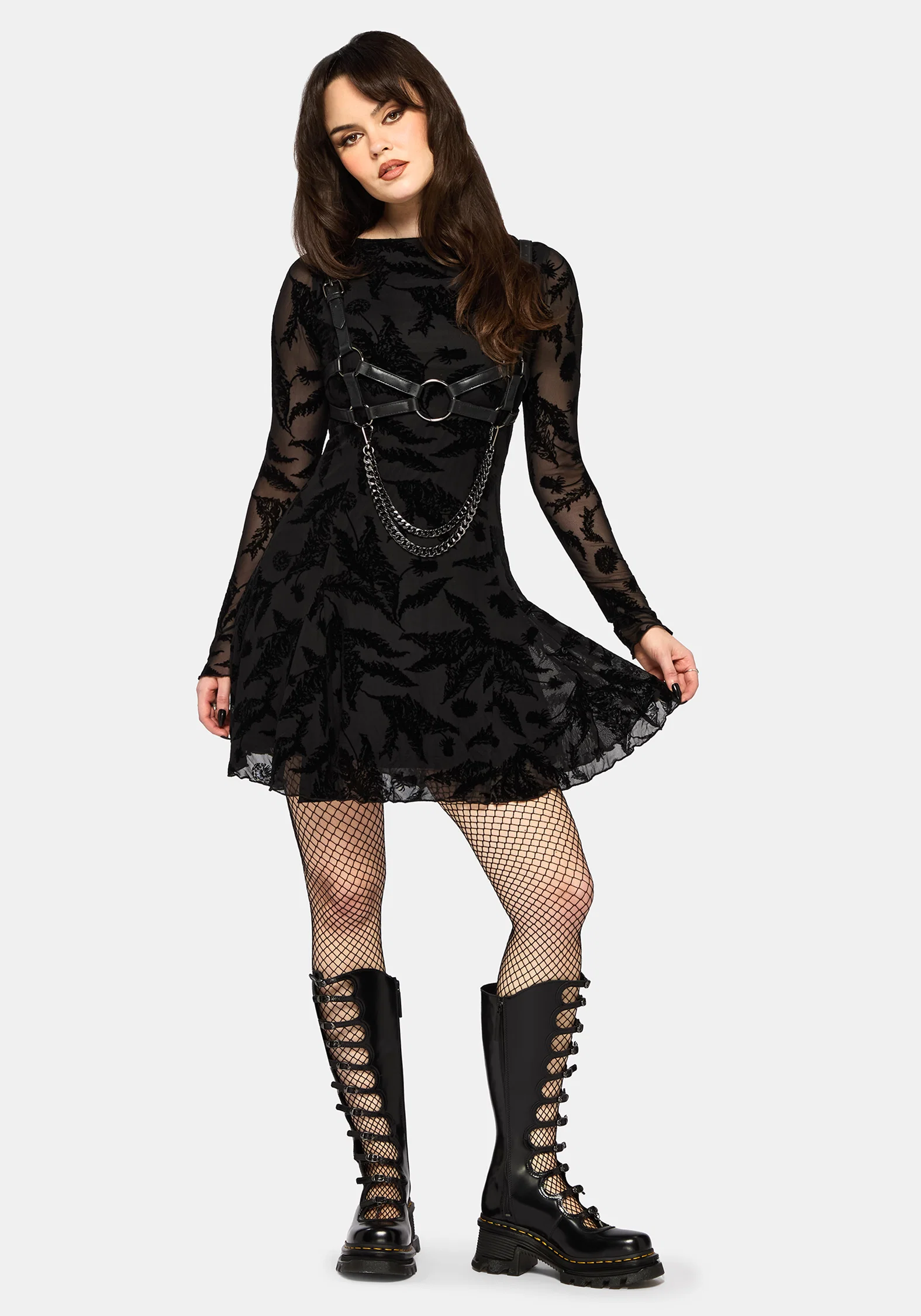 Cimora Dandelion Flocked Mesh Mini Dress - Image 5