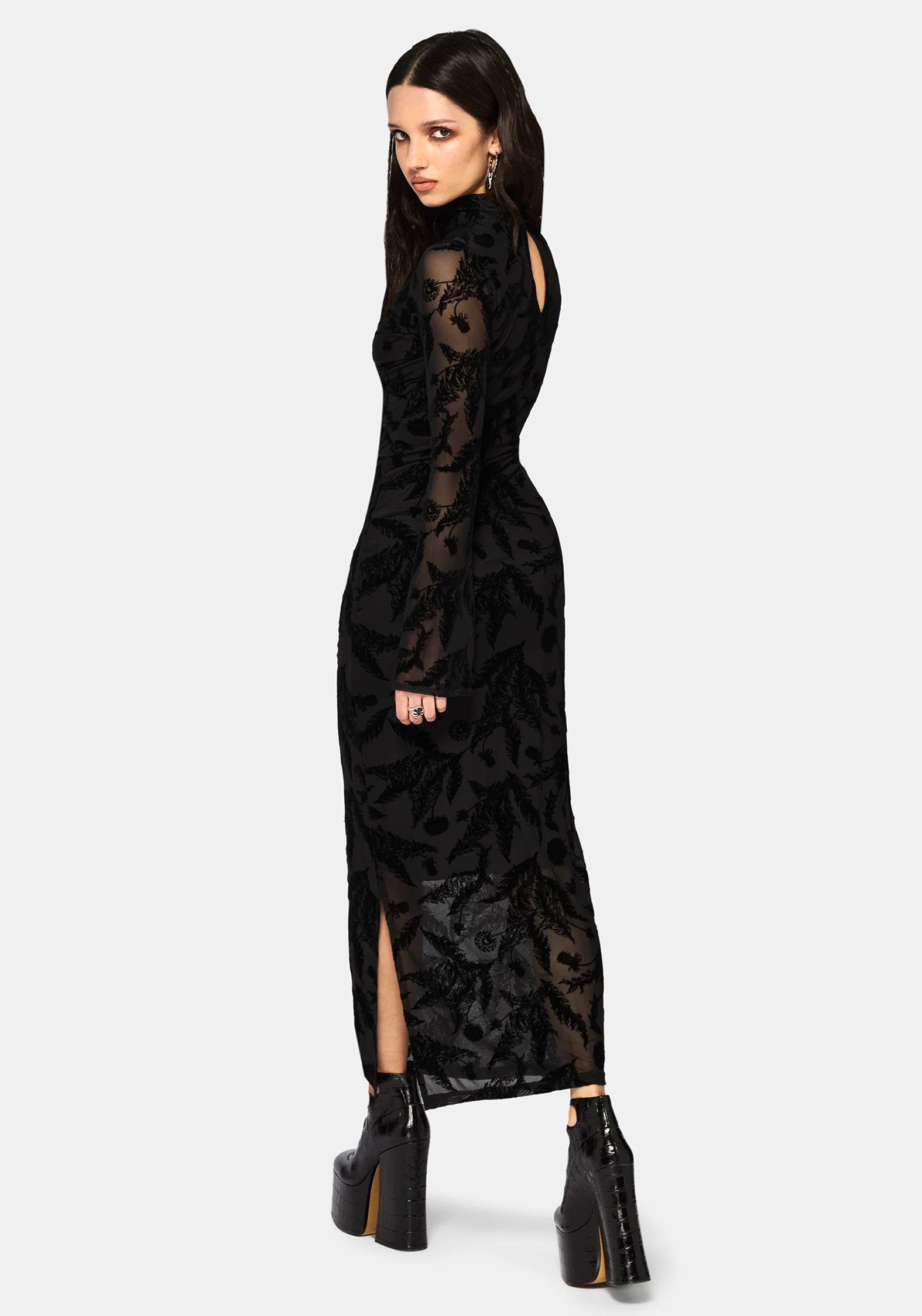 Cimora Dandelion Flocked Mesh Ruched Midaxi Dress - Image 3