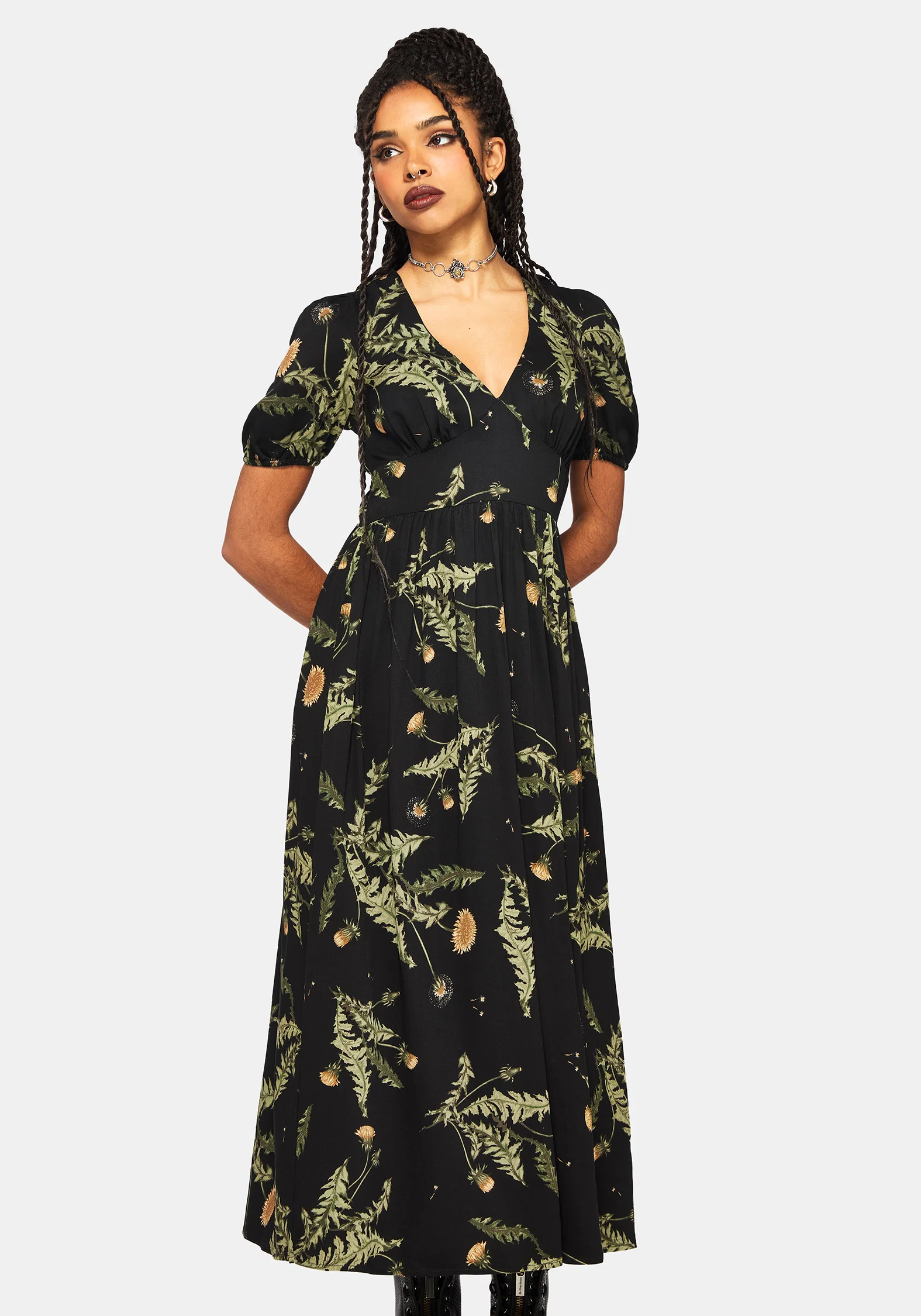 Cimora Dandelion Print Puff Sleeve Maxi Dress - Image 4