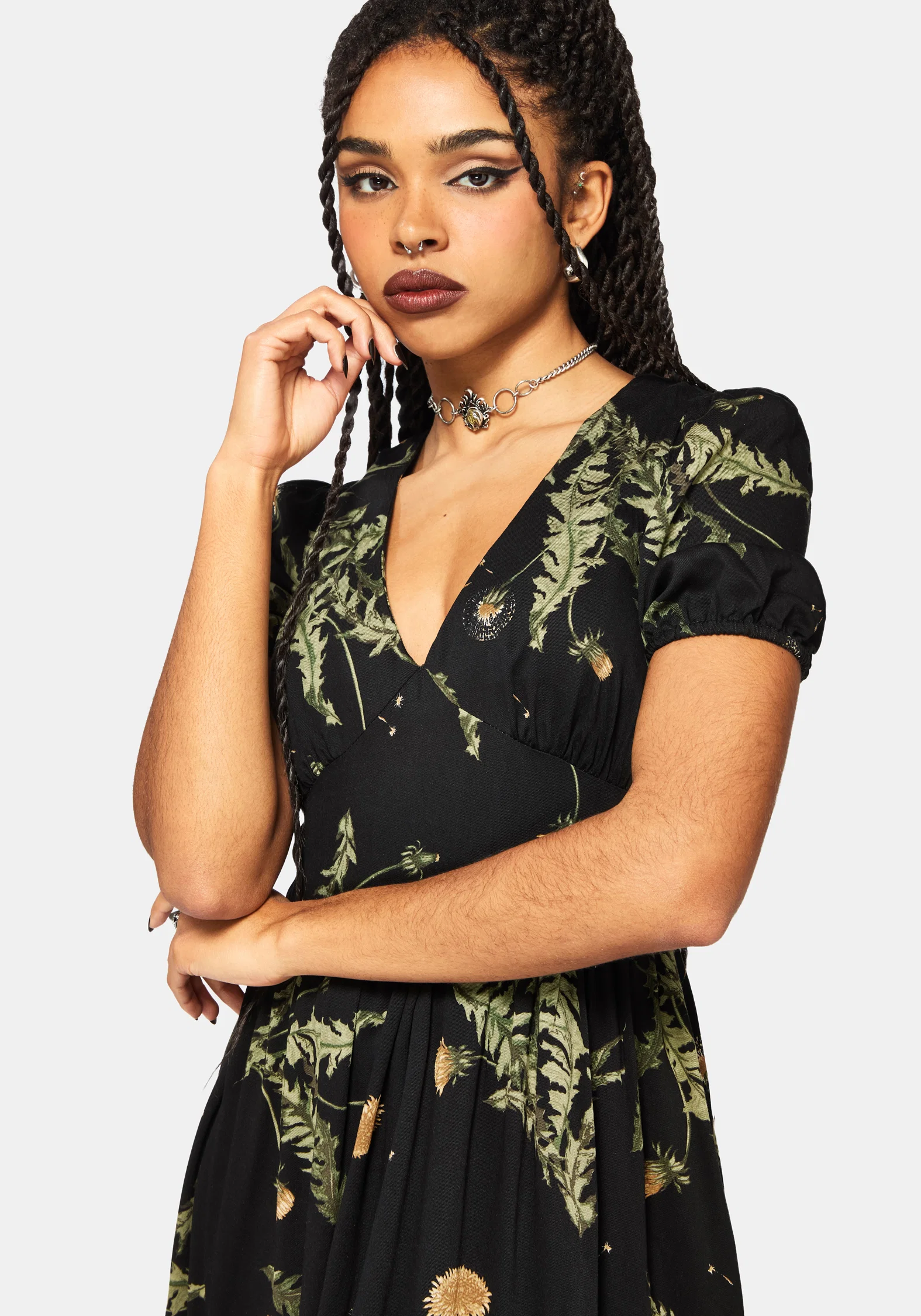 Cimora Dandelion Print Puff Sleeve Maxi Dress - Image 5