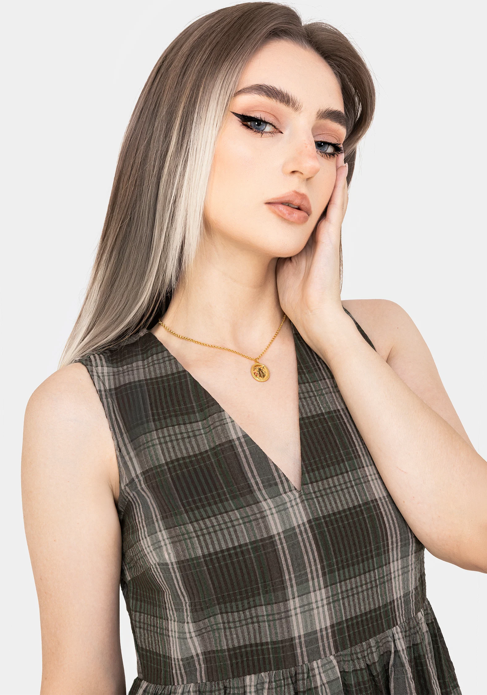 Clara Cotton Check Sleeveless Tiered Smock Midi Dress - Image 2