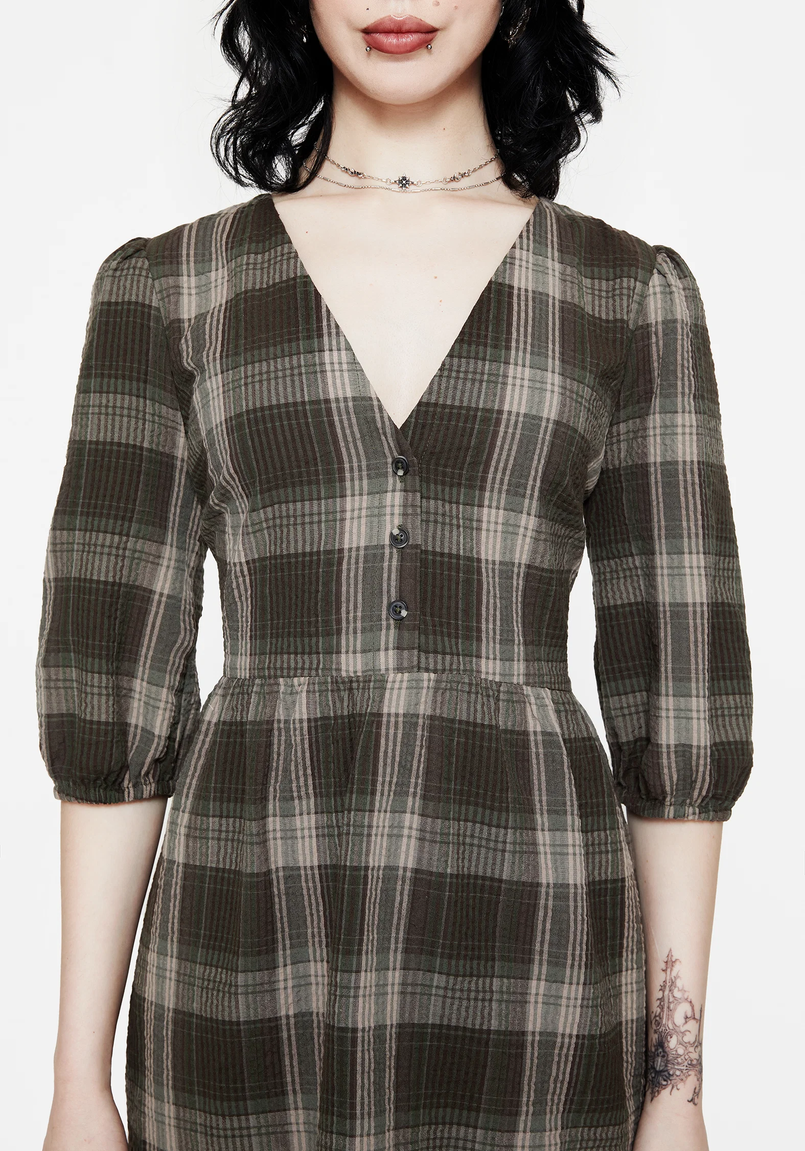 Clara Cotton Check Tiered Mini Smock Dress - Image 2