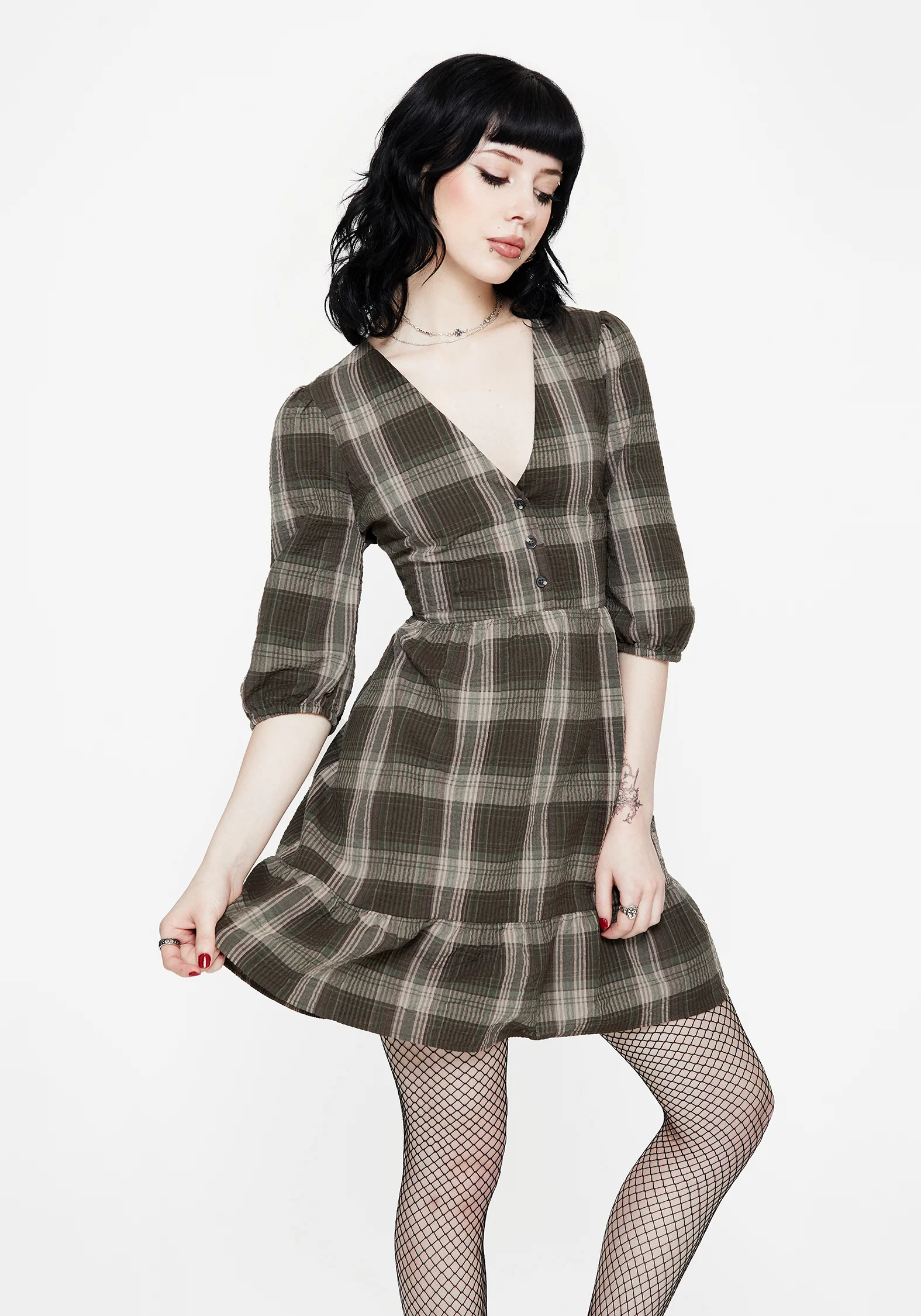 Clara Cotton Check Tiered Mini Smock Dress - Image 5