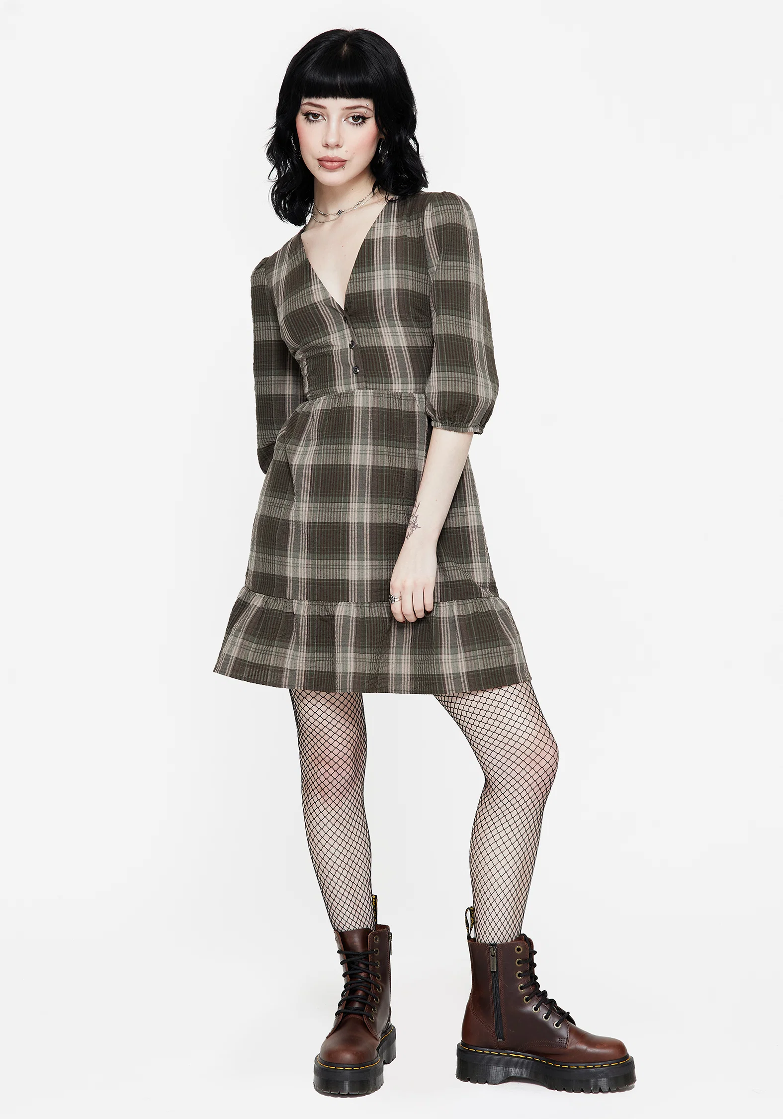Clara Cotton Check Tiered Mini Smock Dress - Image 6