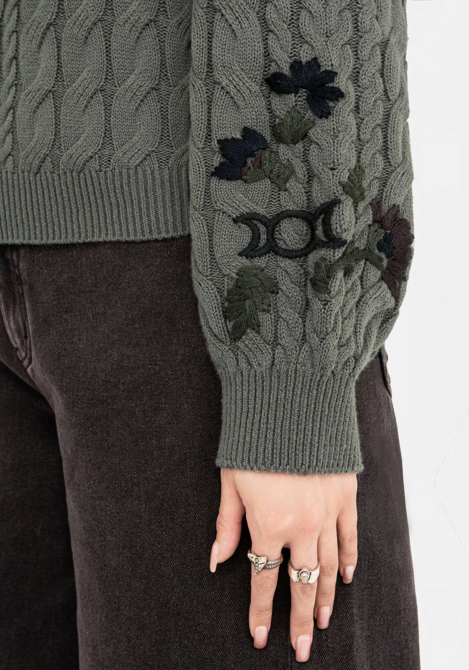 Clara Cotton Floral Embroidered Cable Knit Jumper - Image 2