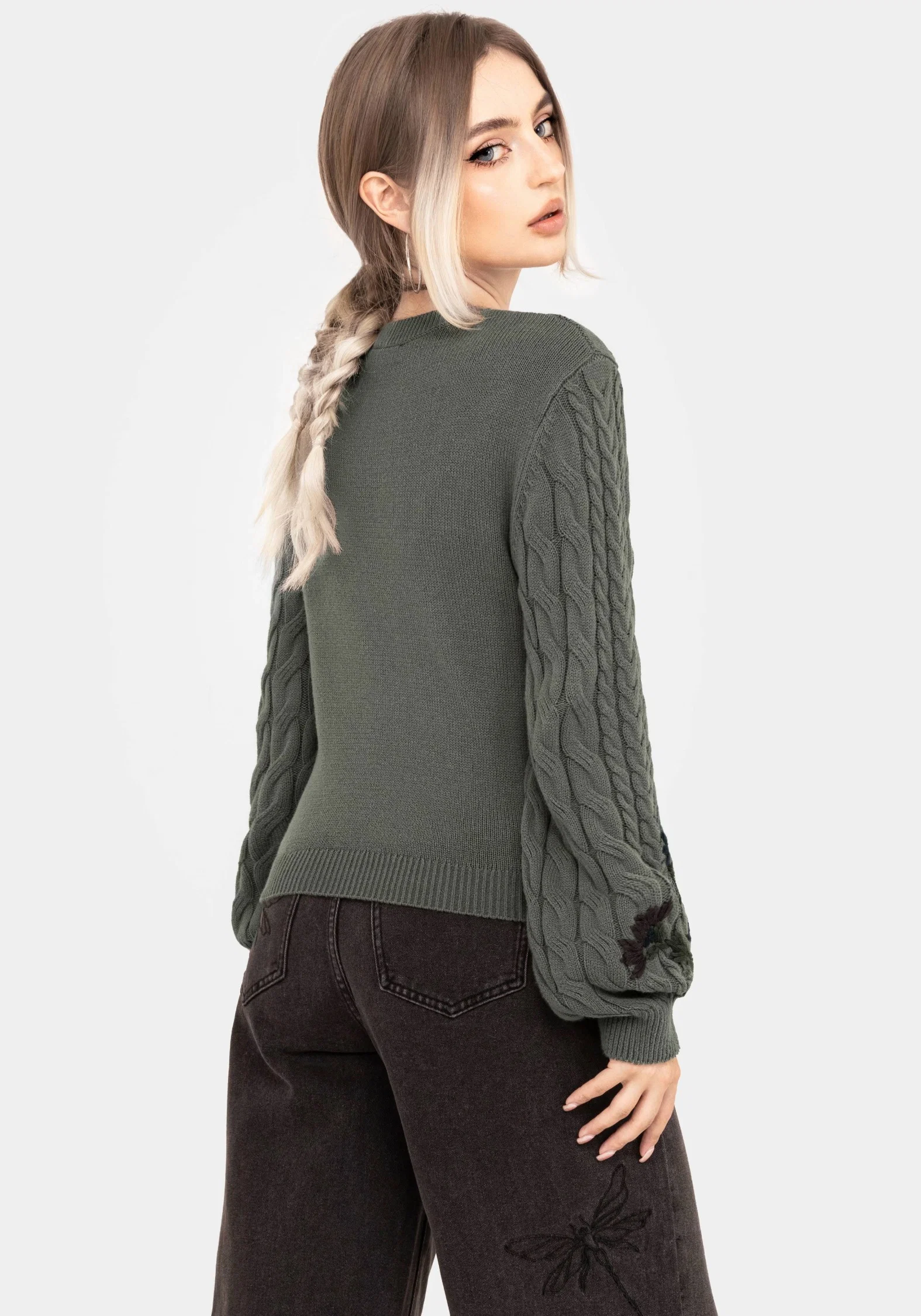 Clara Cotton Floral Embroidered Cable Knit Jumper - Image 3