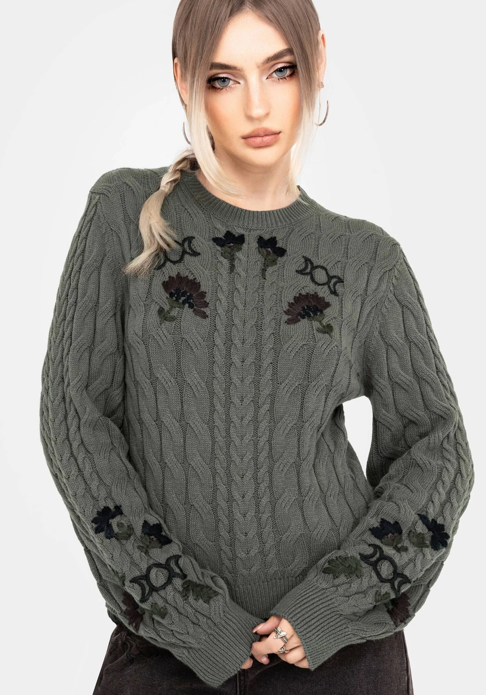 Clara Cotton Floral Embroidered Cable Knit Jumper - Image 4