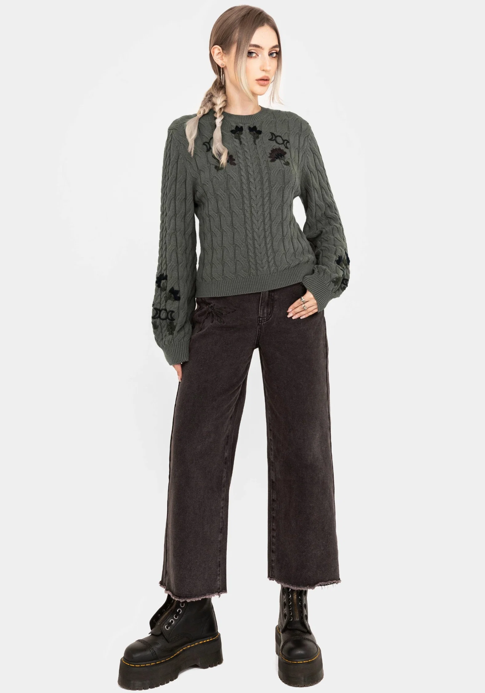 Clara Cotton Floral Embroidered Cable Knit Jumper - Image 5