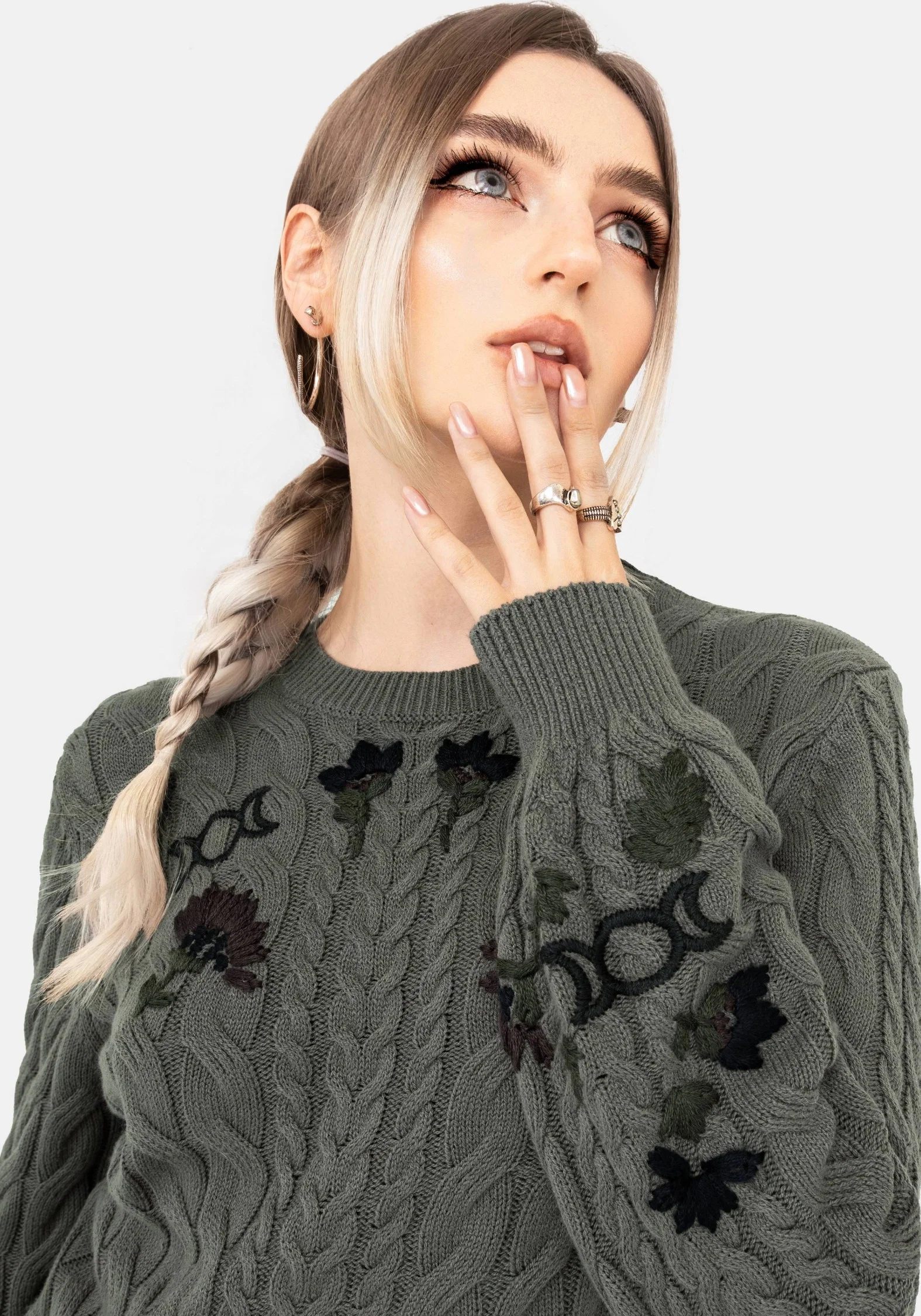 Clara Cotton Floral Embroidered Cable Knit Jumper - Image 6
