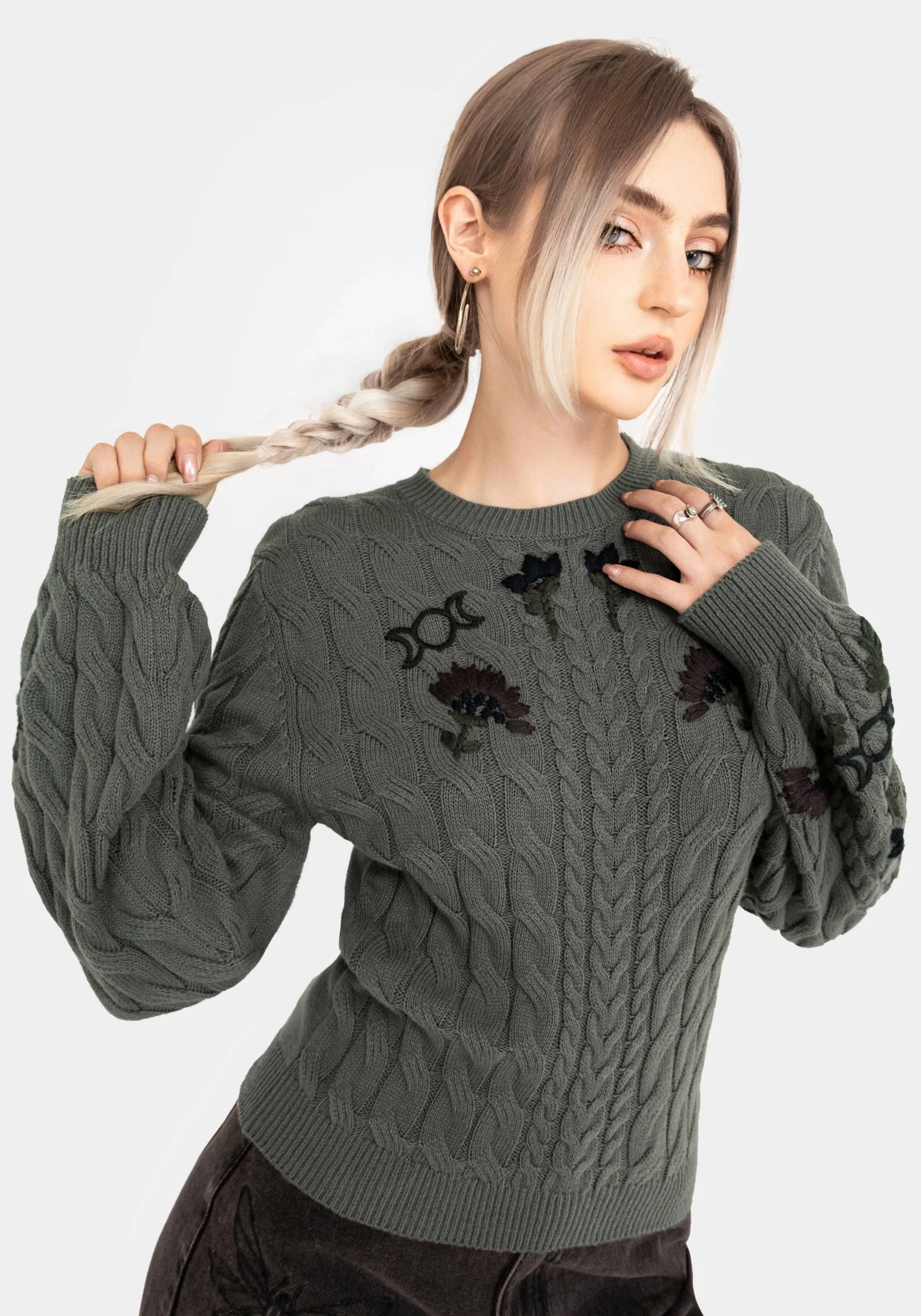 Clara Cotton Floral Embroidered Cable Knit Jumper - Image 7