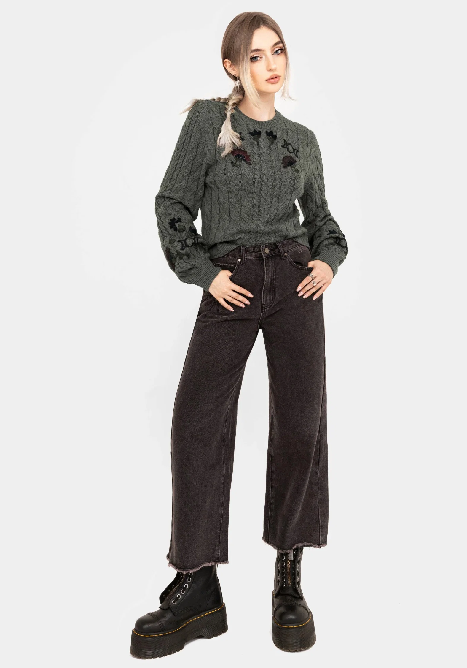 Clara Cotton Floral Embroidered Cable Knit Jumper - Image 8