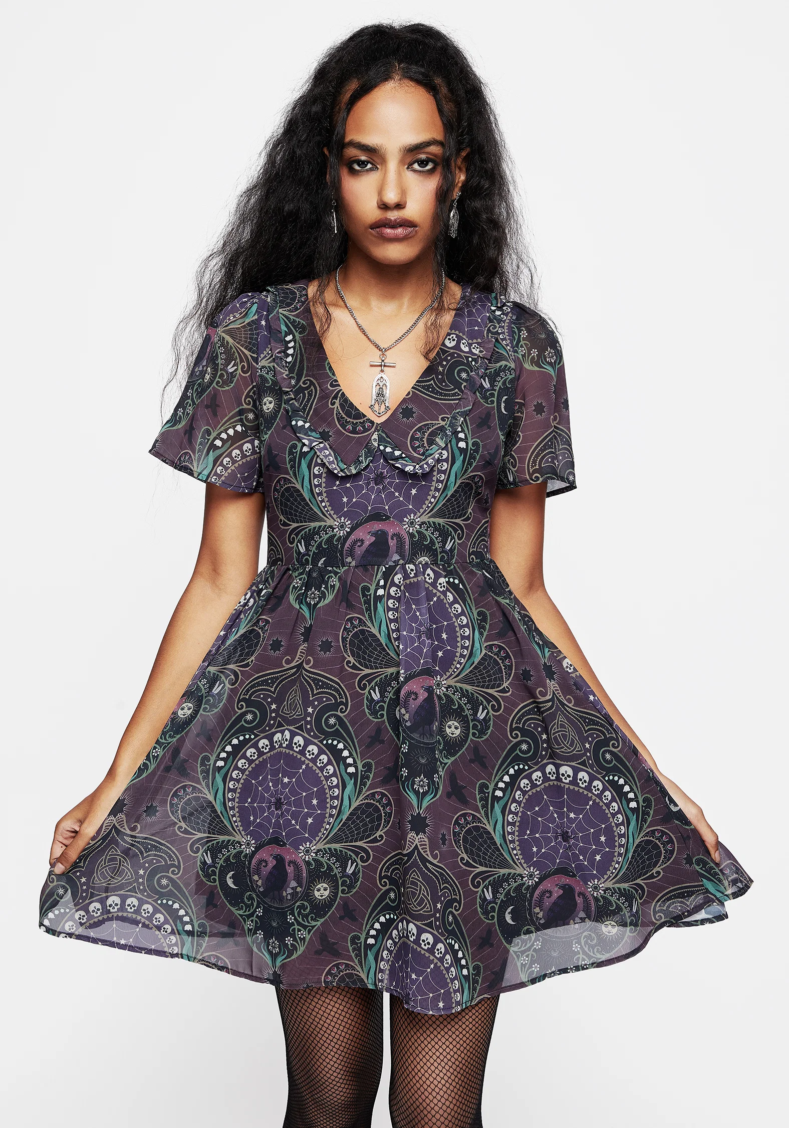 Clarette Chiffon Frill Collar Mini Shirt Dress - Image 5