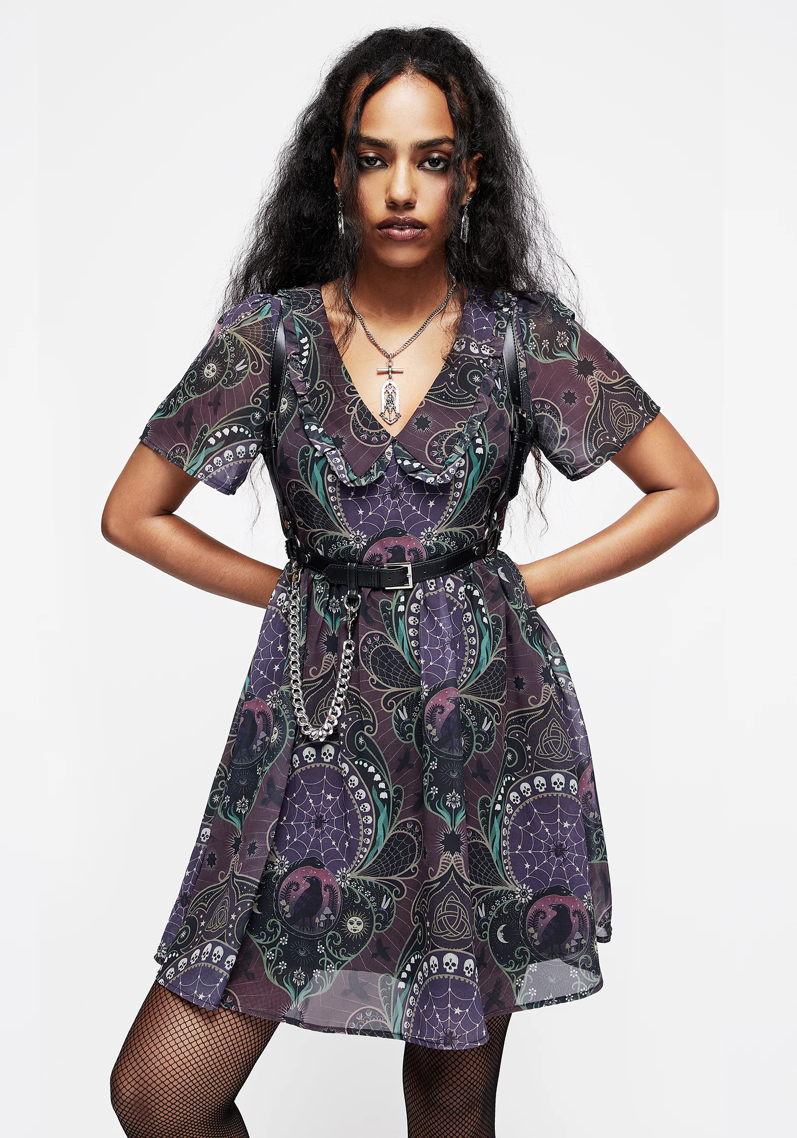 Clarette Chiffon Frill Collar Mini Shirt Dress - Image 6