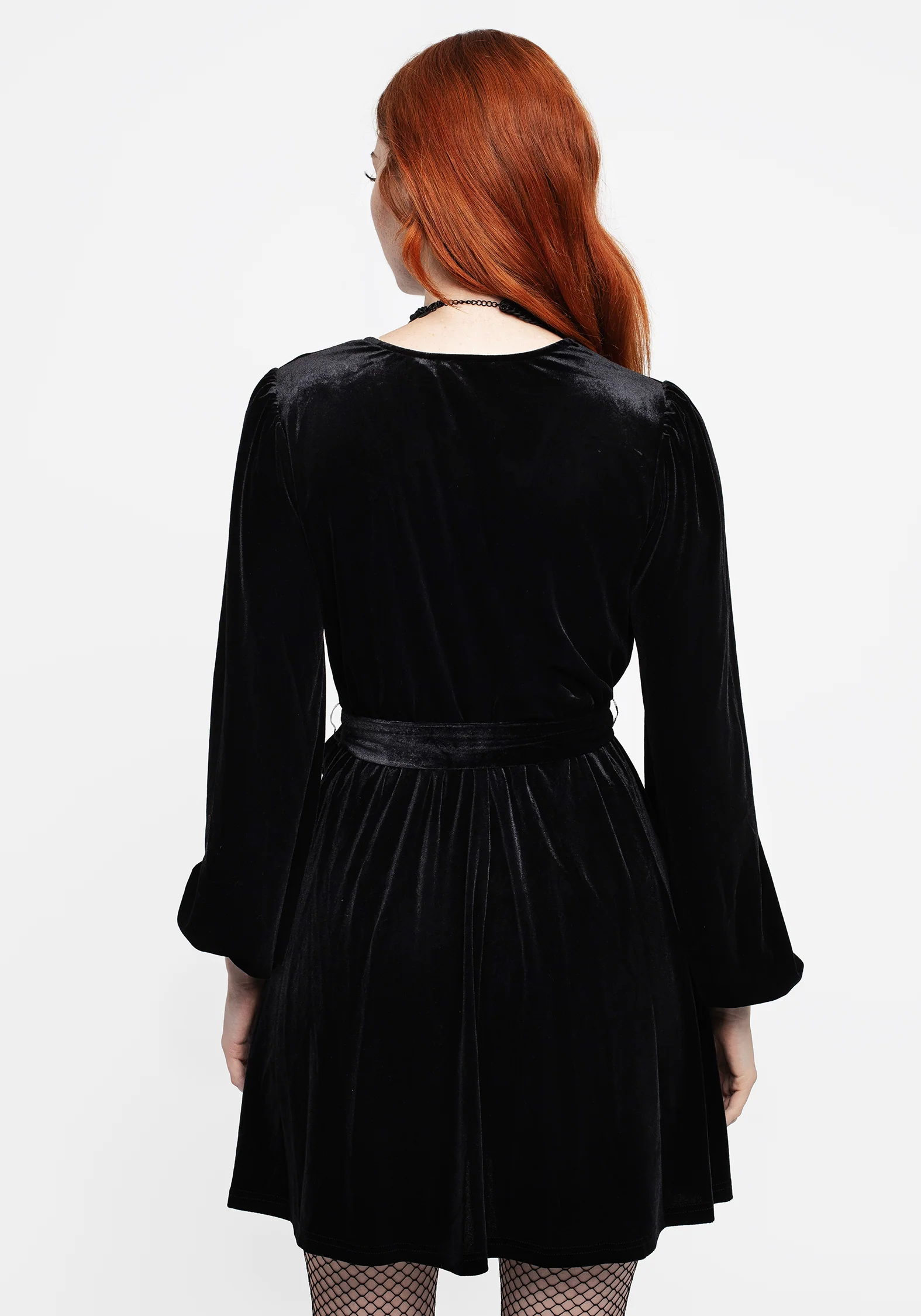 Cleome Floral Spiderweb Embroidered Velour Faux Wrap Mini Dress - Image 3
