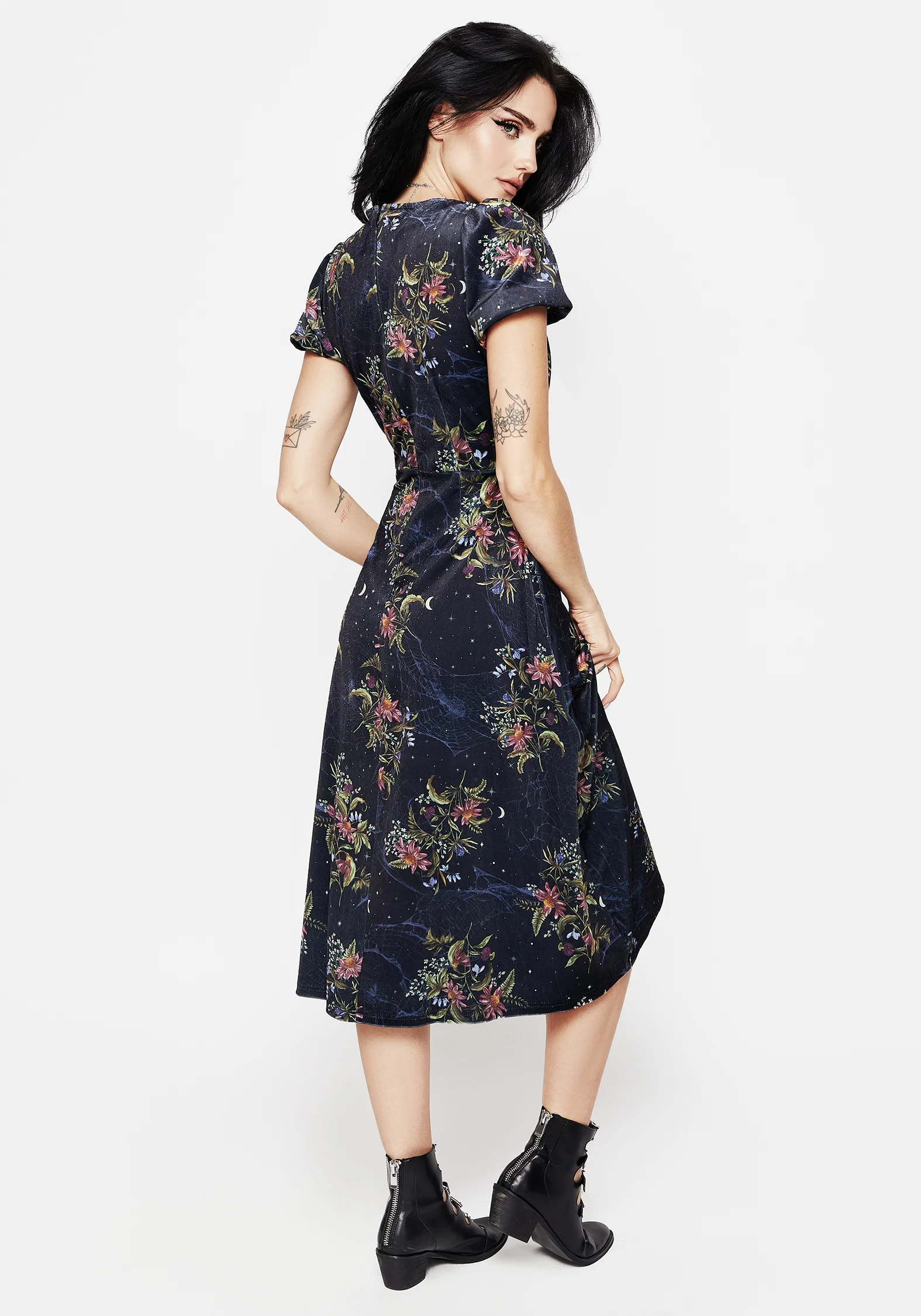 Cleome Floral Spiderweb Velour Corset Midi Dress - Image 3