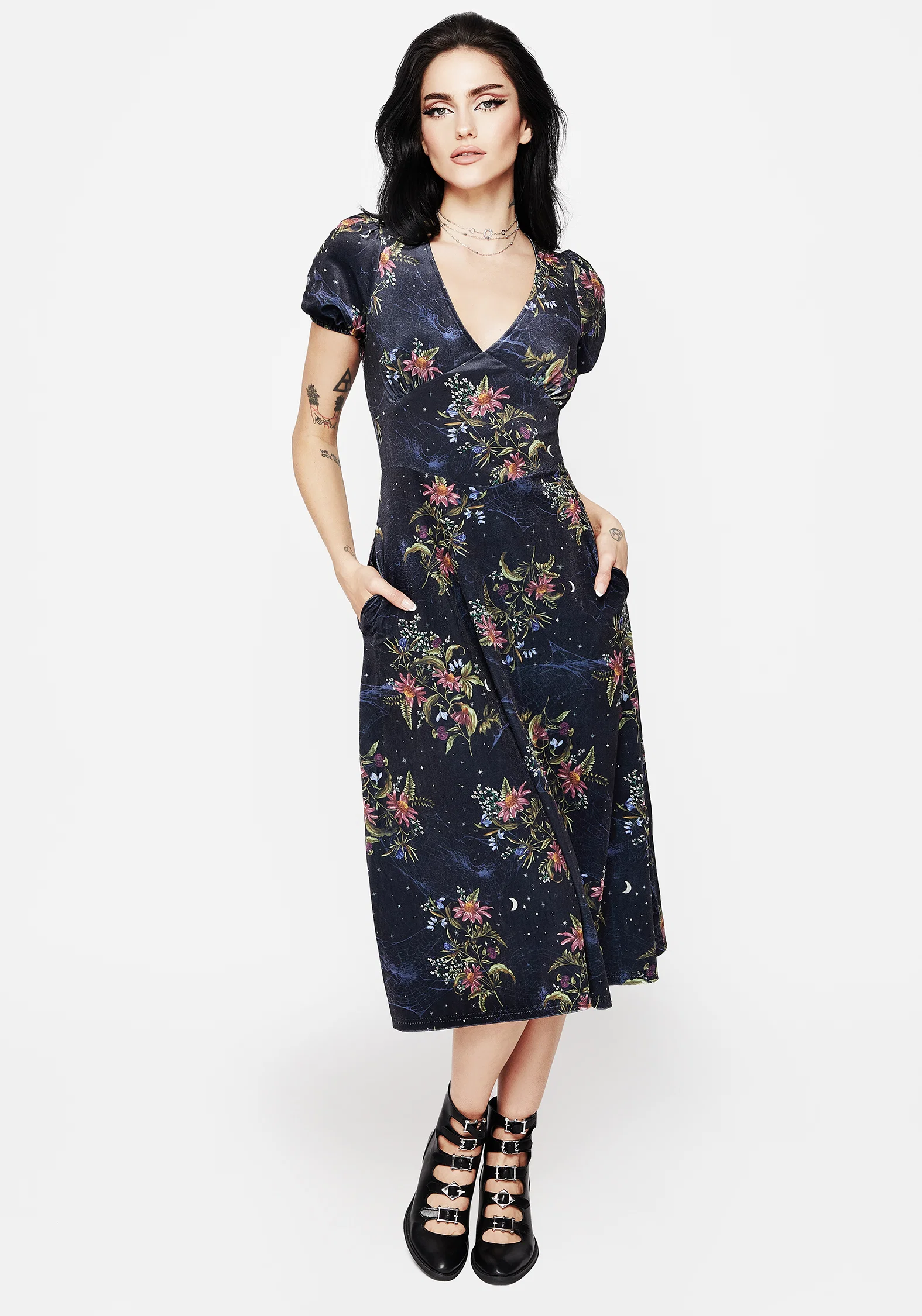 Cleome Floral Spiderweb Velour Corset Midi Dress - Image 4
