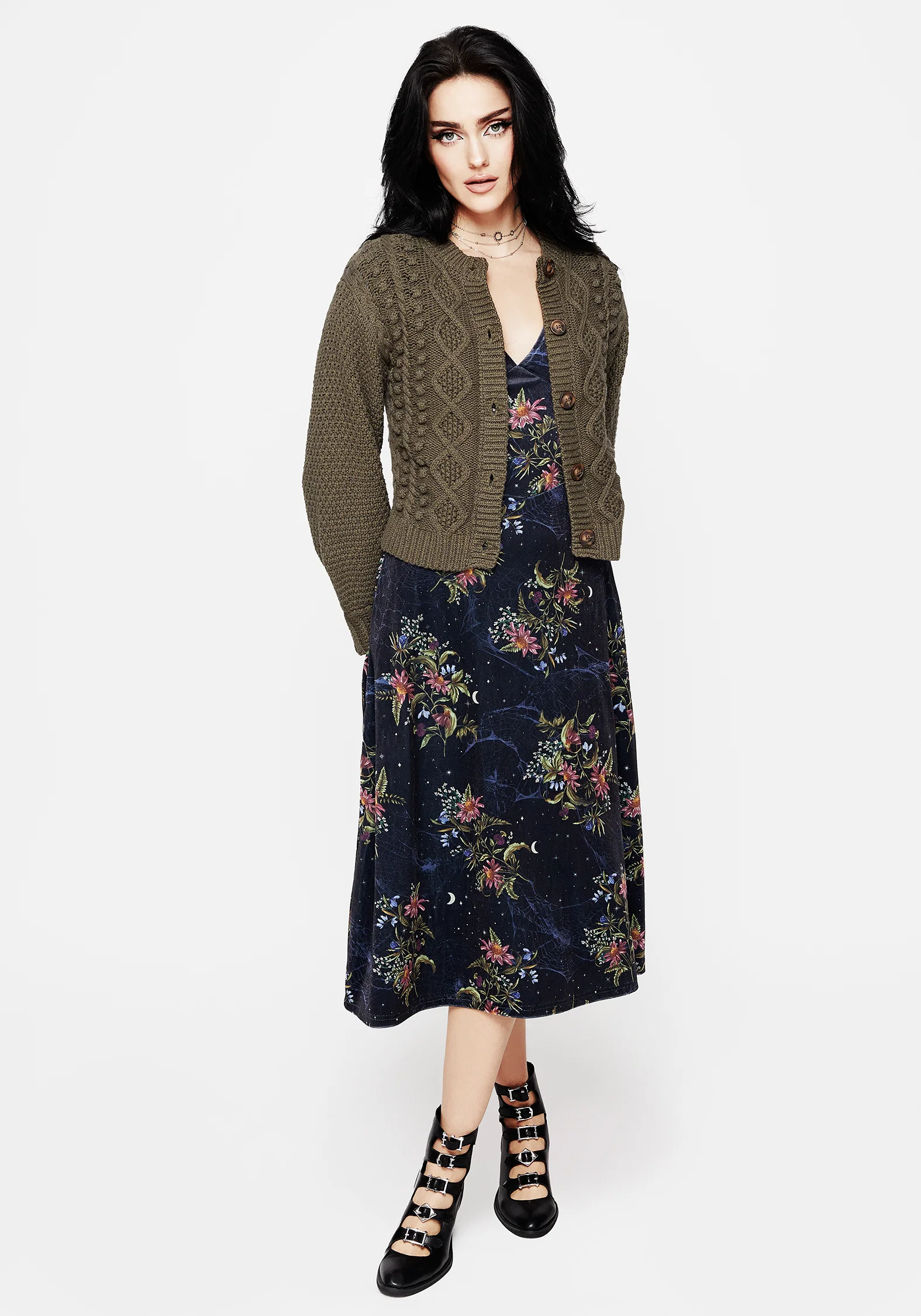 Cleome Floral Spiderweb Velour Corset Midi Dress - Image 6