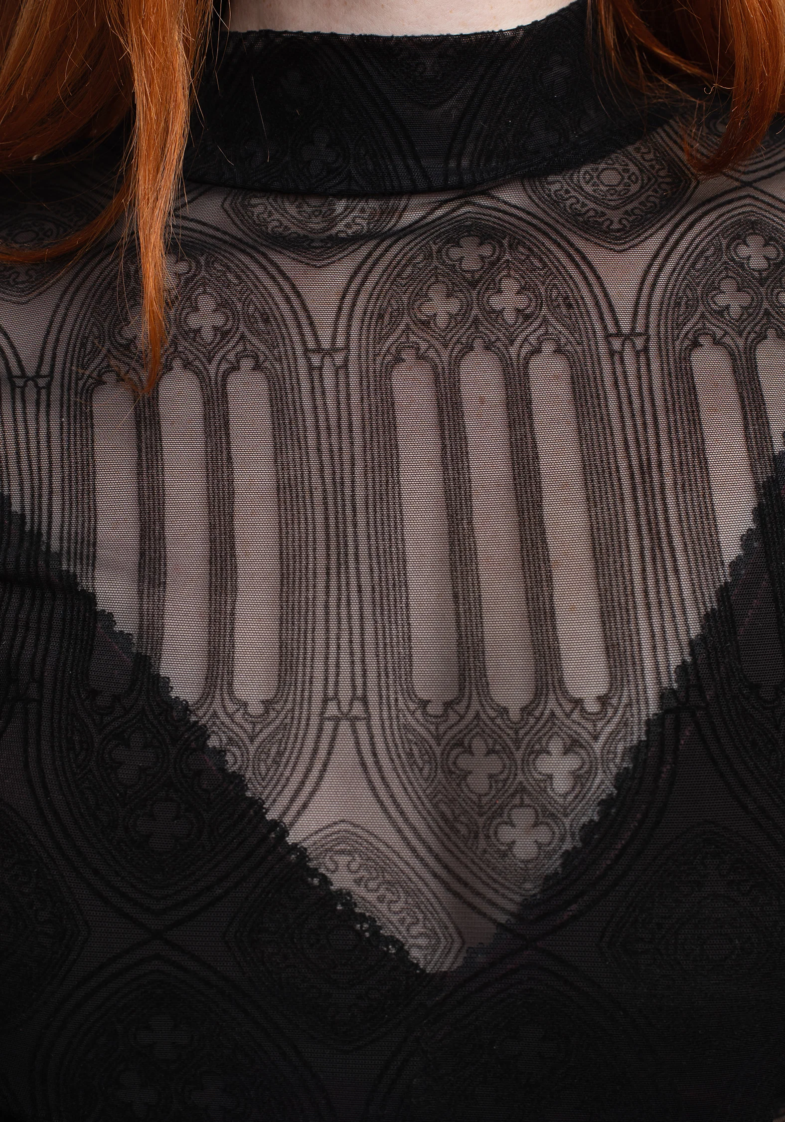 Cloister Flocked Mesh High Neck Long Sleeve Top - Image 2