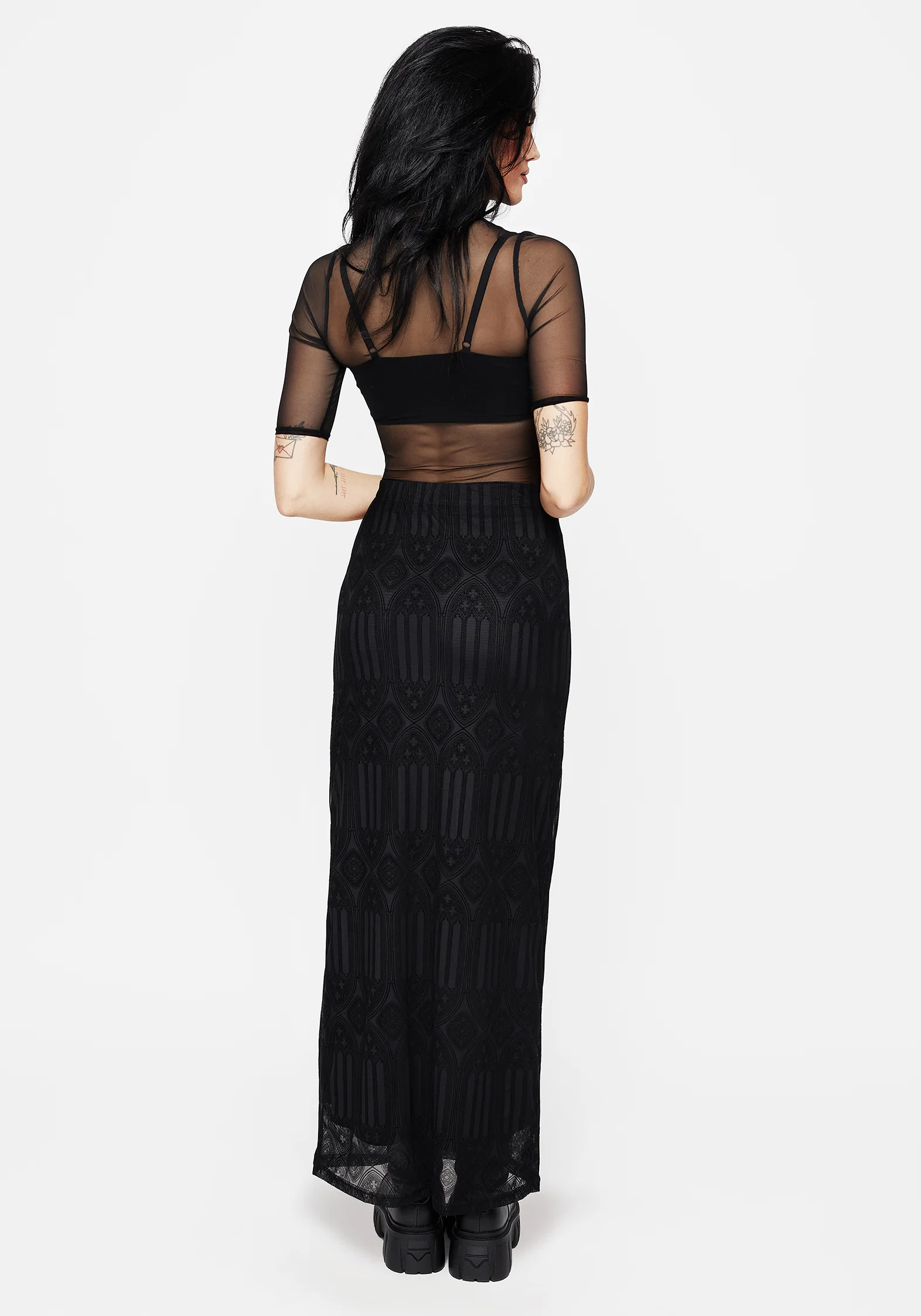 Cloister Flocked Mesh Maxi Skirt - Image 3