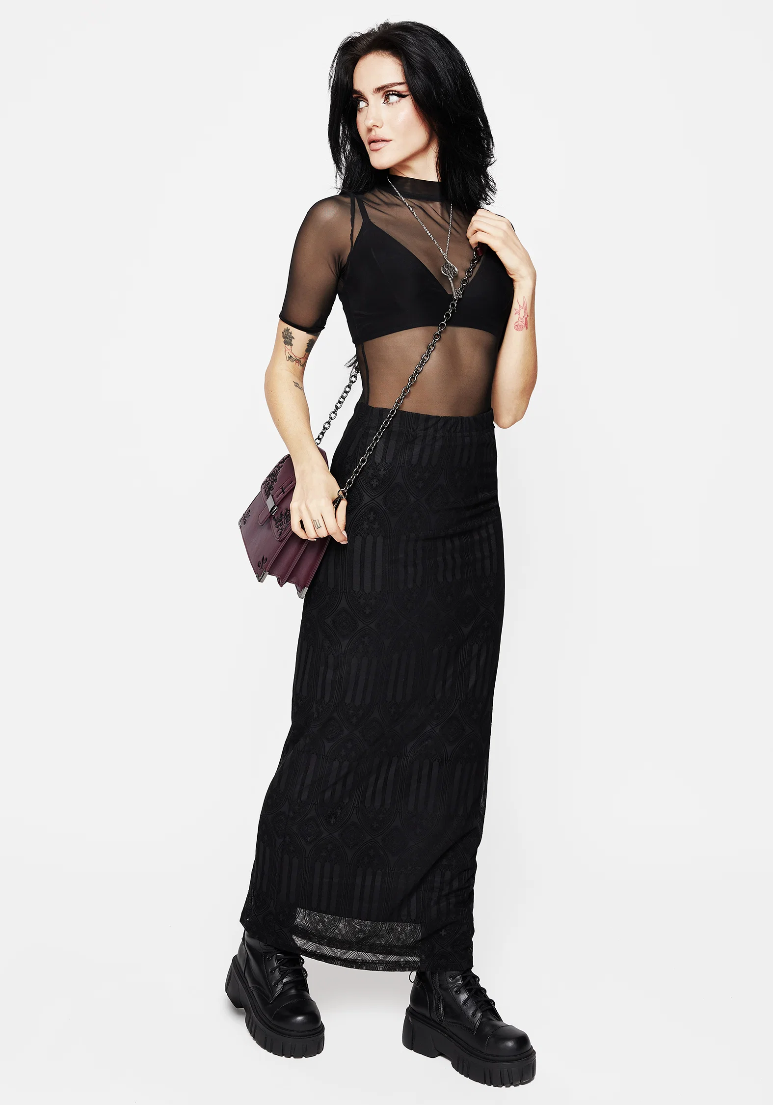 Cloister Flocked Mesh Maxi Skirt - Image 6