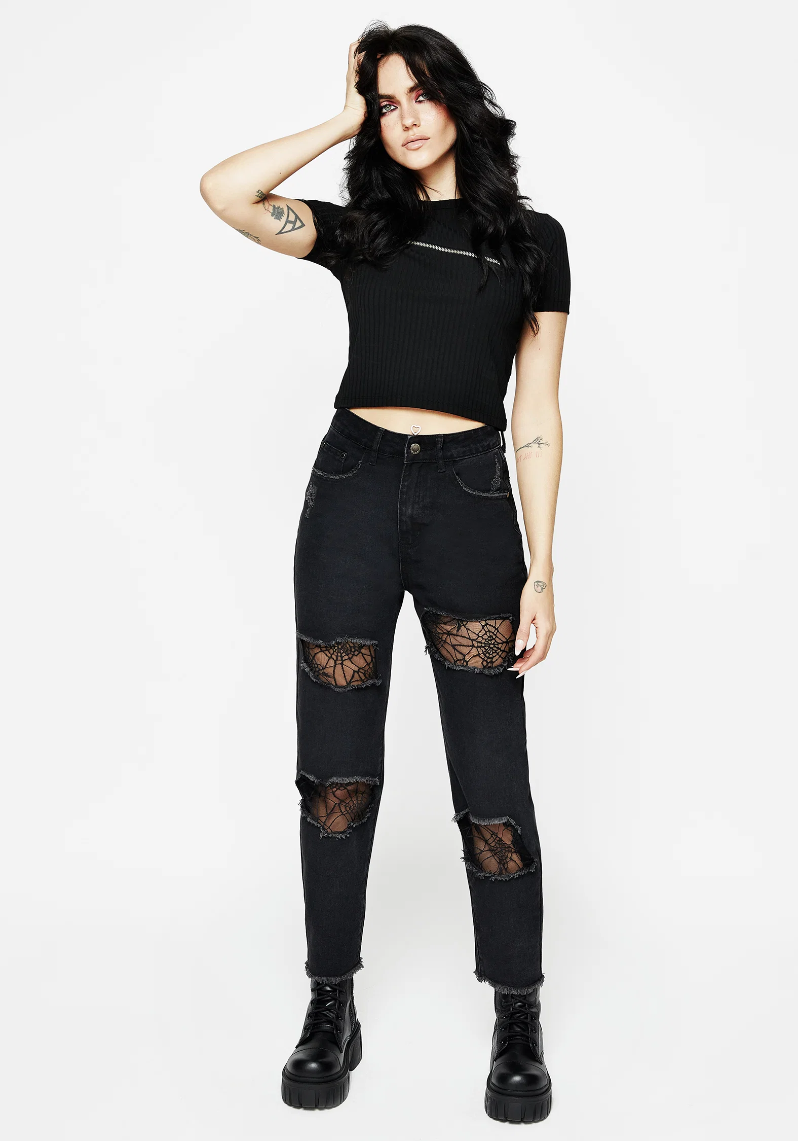 Cobweb Distressed Denim Jeans - Image 4