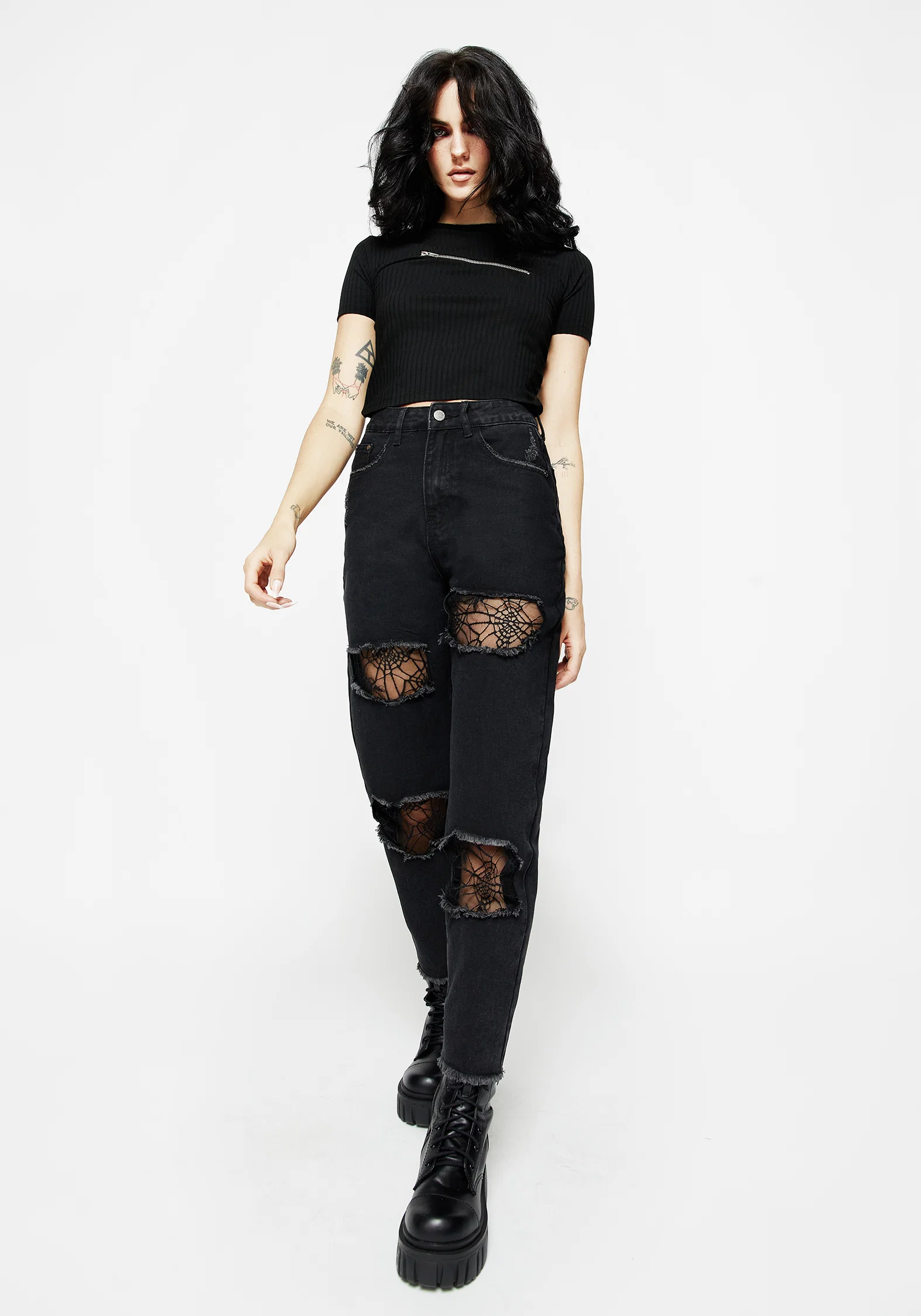 Cobweb Distressed Denim Jeans - Image 7